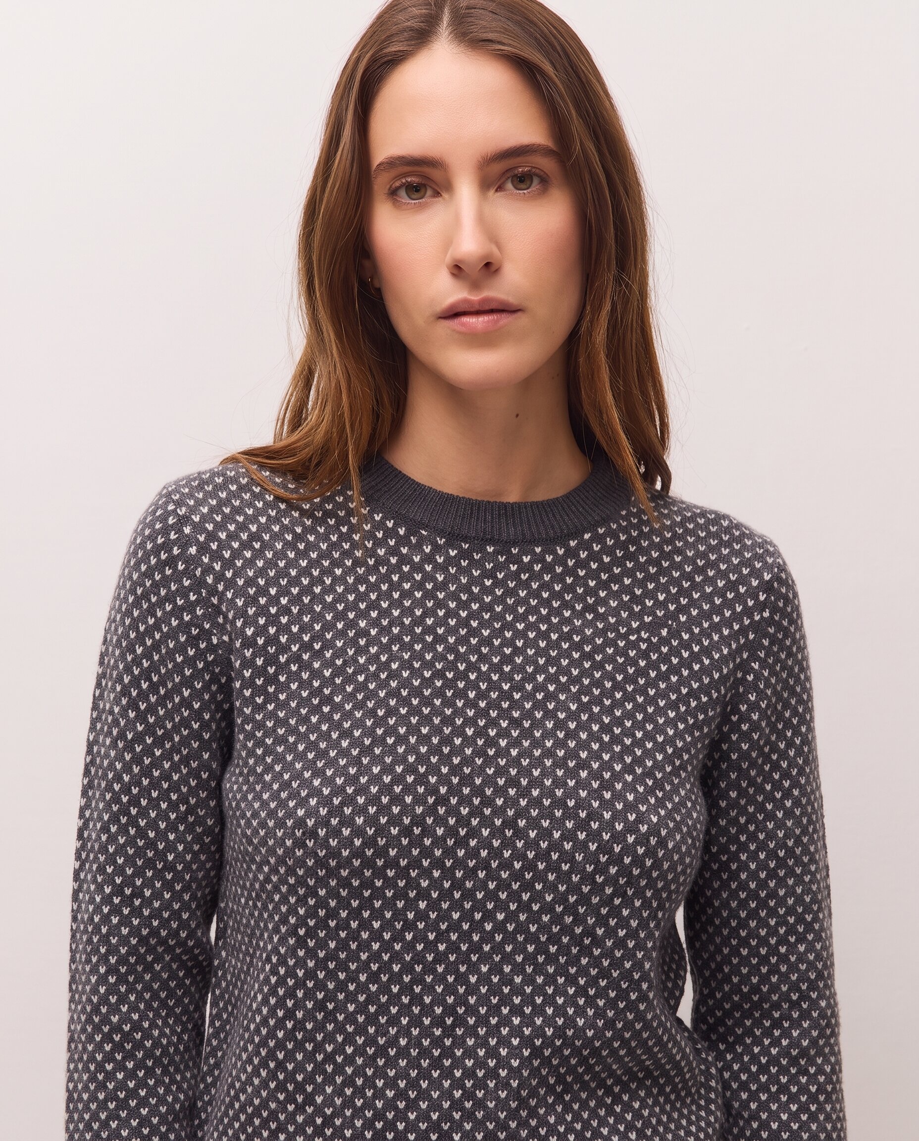Jersey de mujer con jacquard geométrico y escote redondo - System Action - Gris oscuro Gris oscuro-4