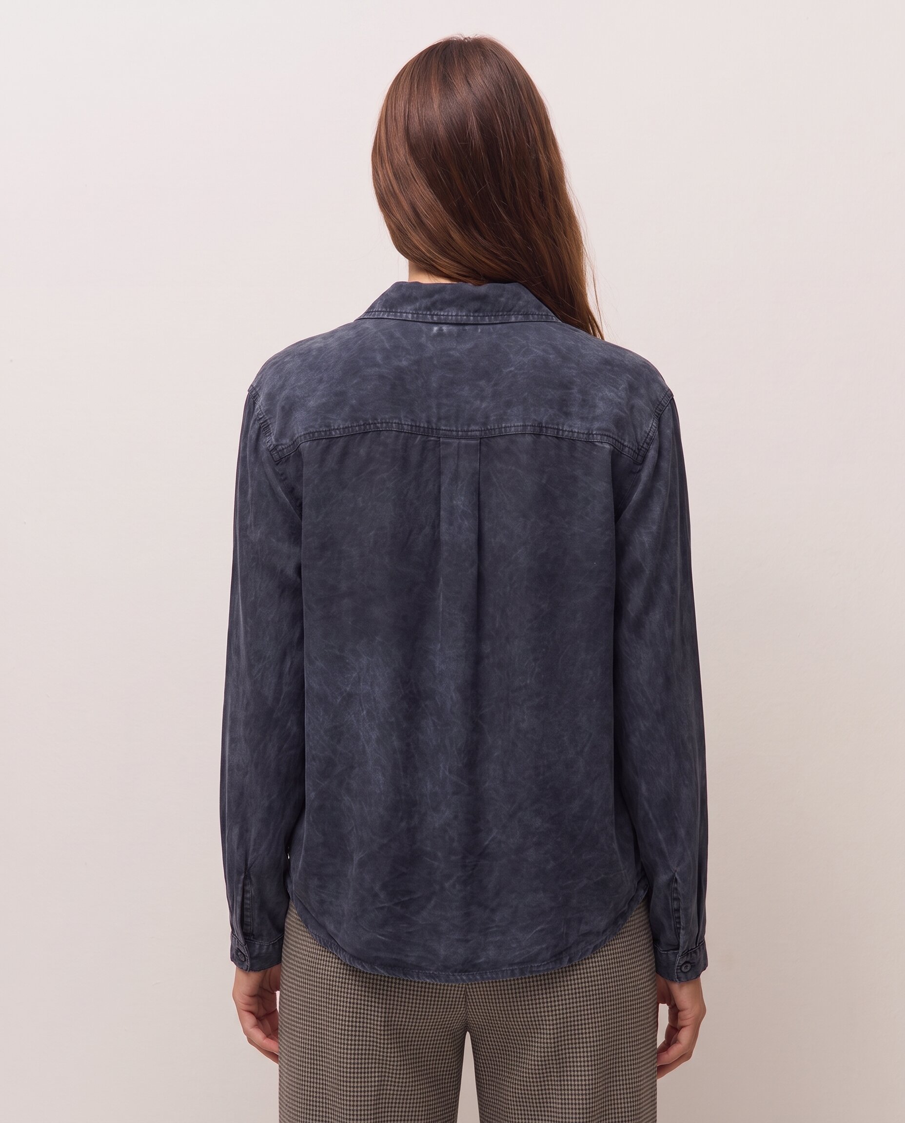 Camisa de mujer en manga larga y efecto desgastado - System Action - Azul marino Azul marino-2