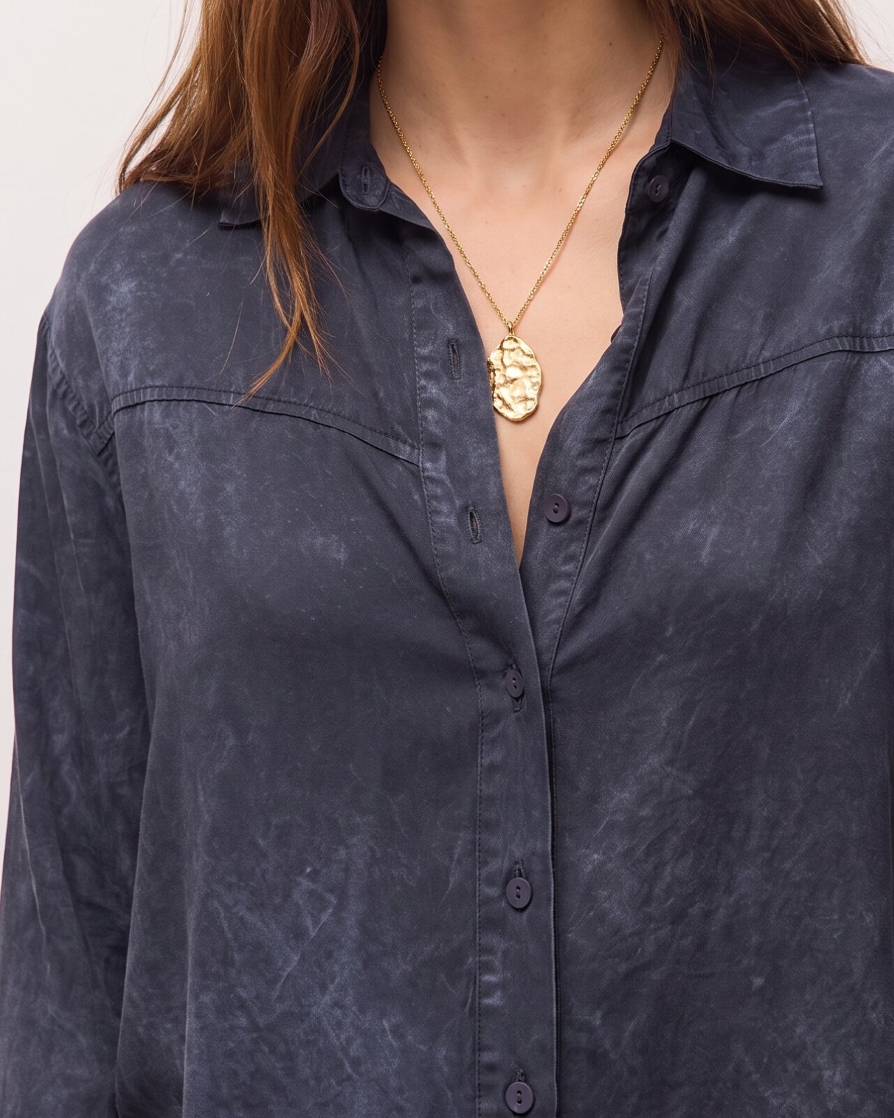 Camisa de mujer en manga larga y efecto desgastado - System Action - Azul marino Azul marino-5