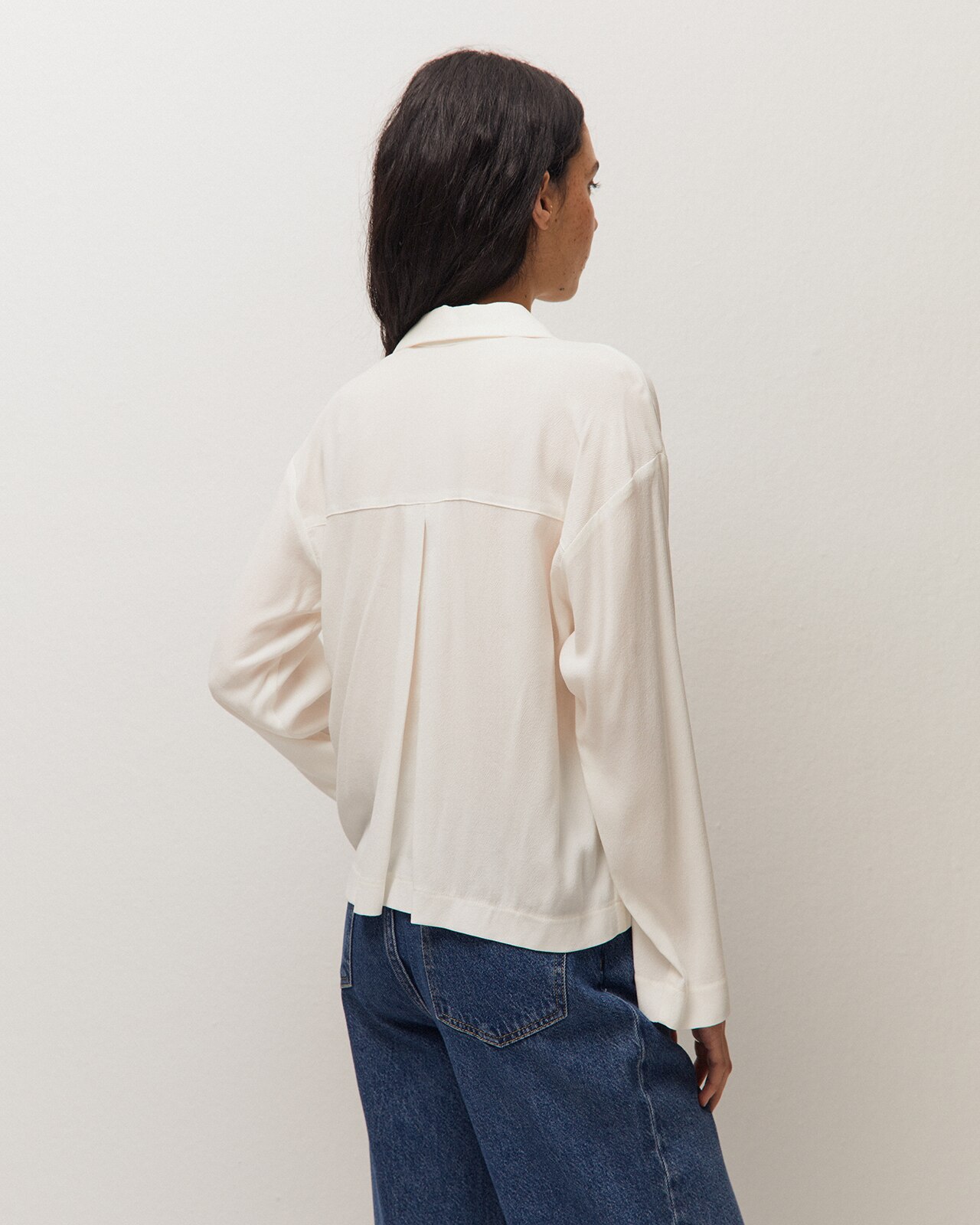 Camisa fluida de mujer en manga larga y cuello camisero - System Action - Blanco Blanco-3