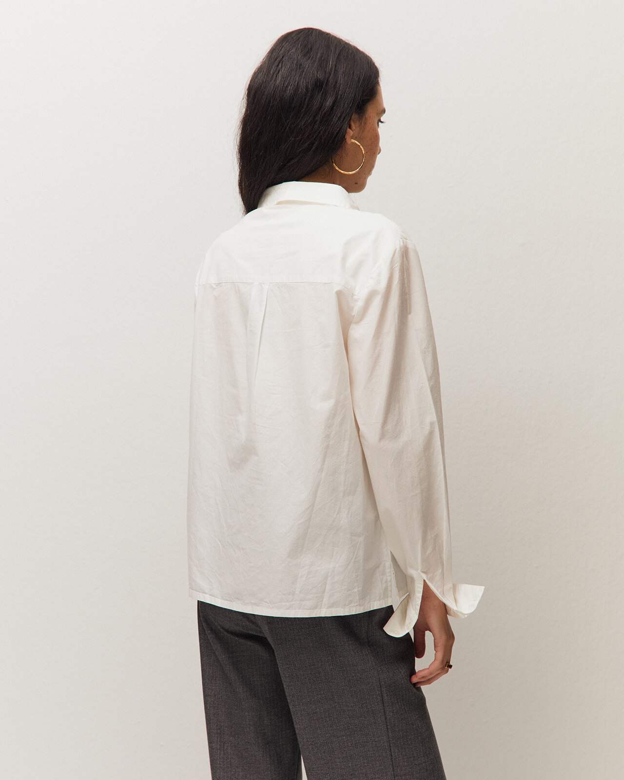 Camisa de mujer en tejido de popelin y manga larga - System Action - Blanco Blanco-3