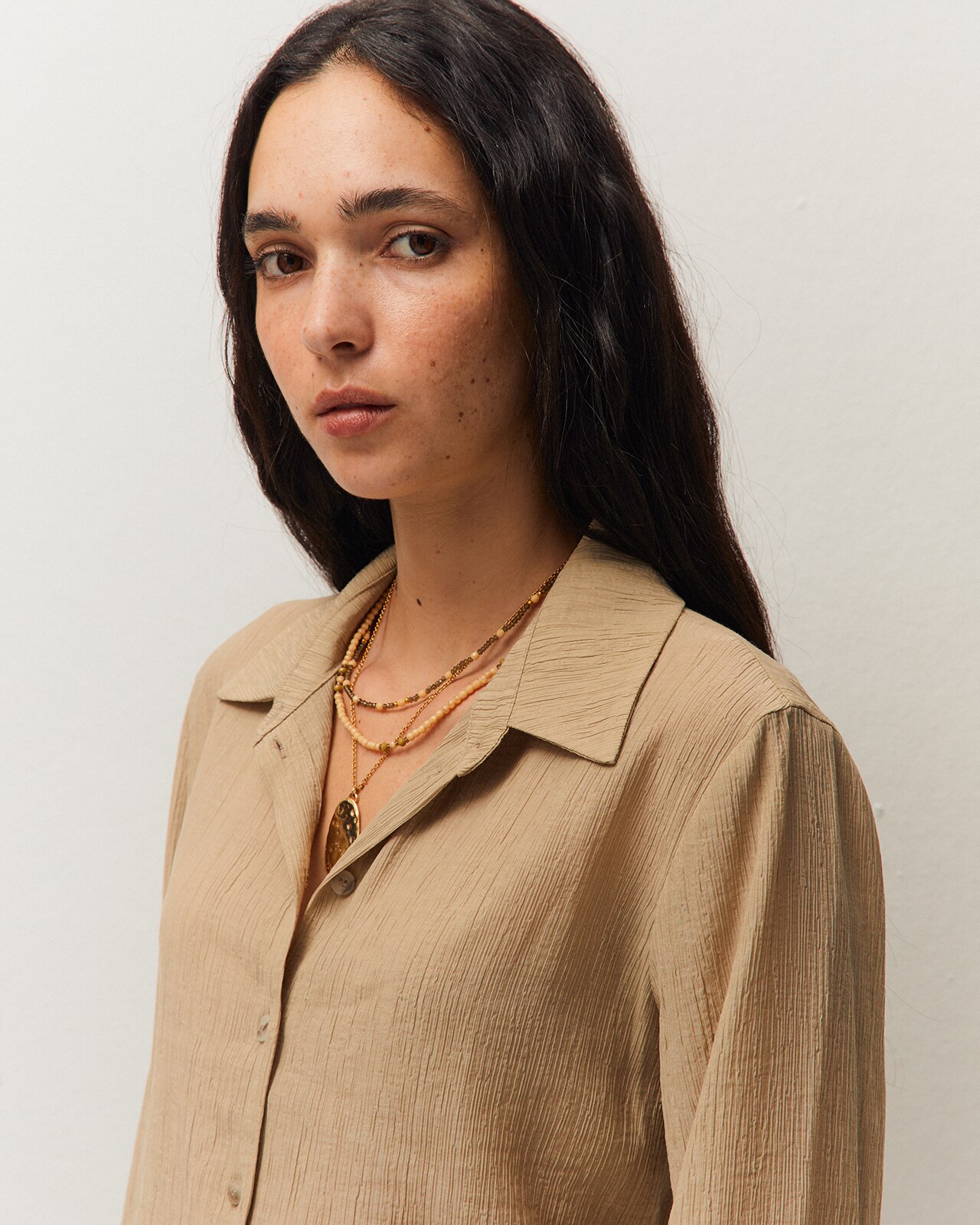 Camisa larga de mujer con cinturón y cuello camisero - System Action - Verde claro Verde claro-4
