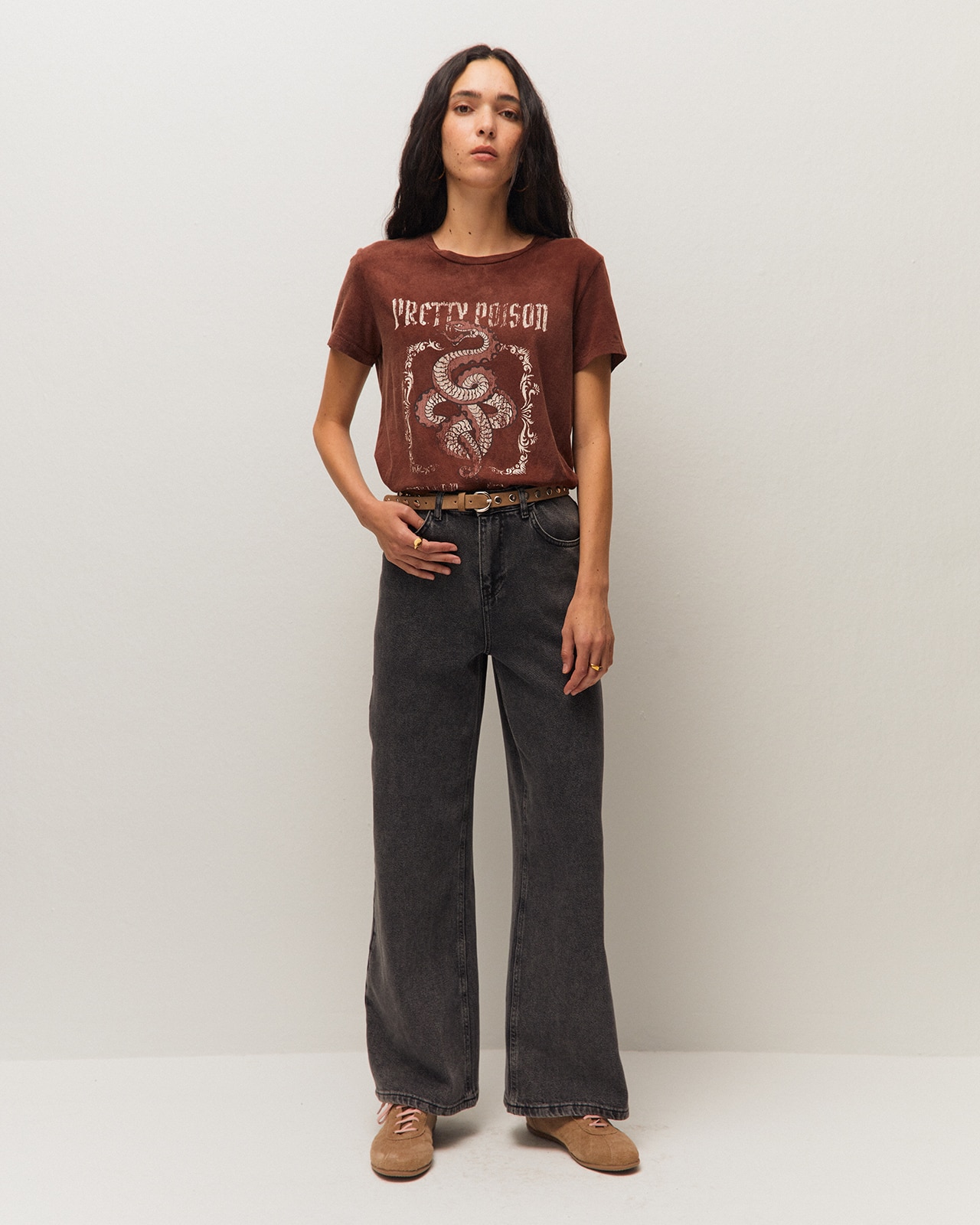 Camiseta de mujer en manga corta y con print de tigre - System Action - Marrón Marrón-1