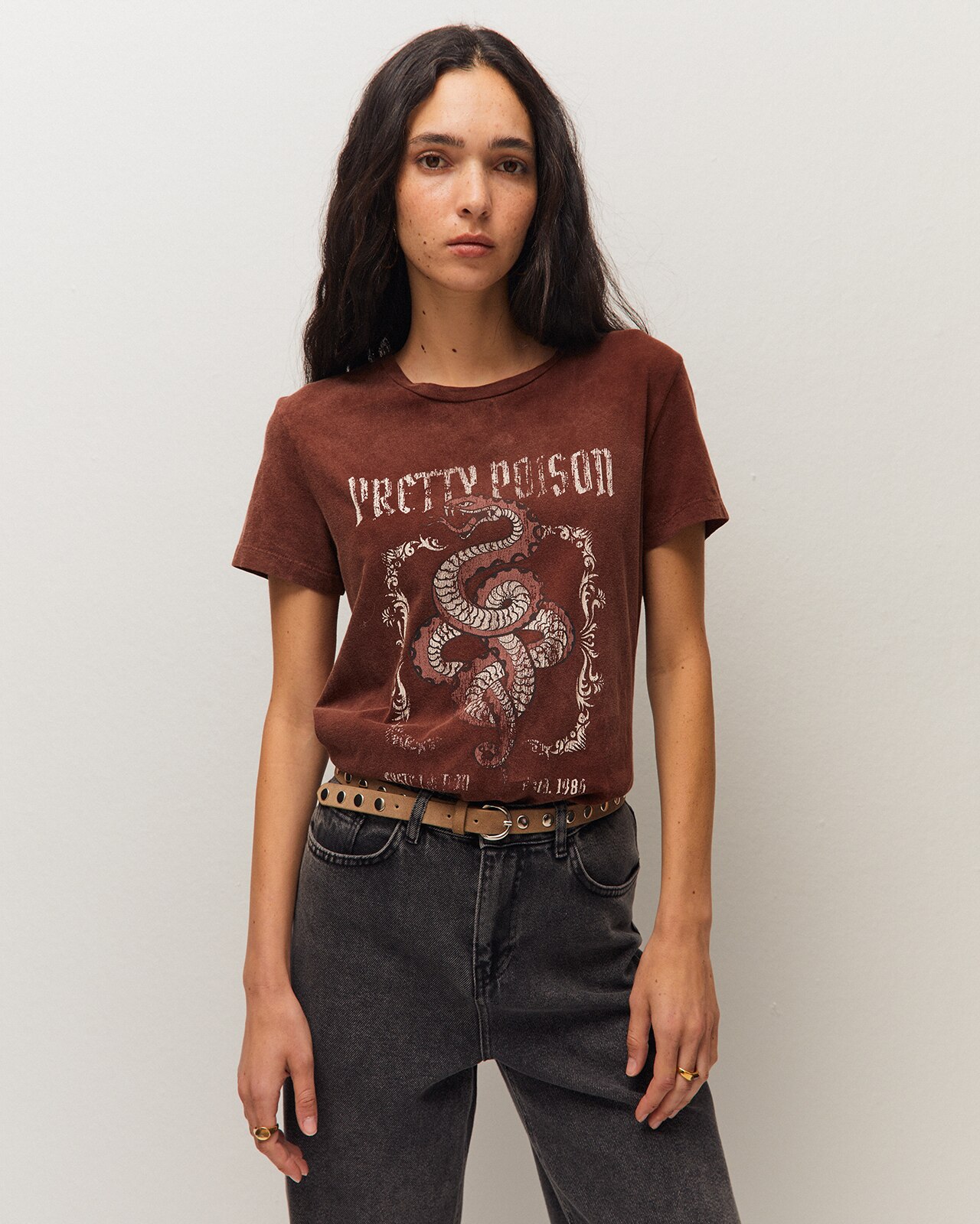 Camiseta de mujer en manga corta y con print de tigre - System Action - Marrón Marrón-2