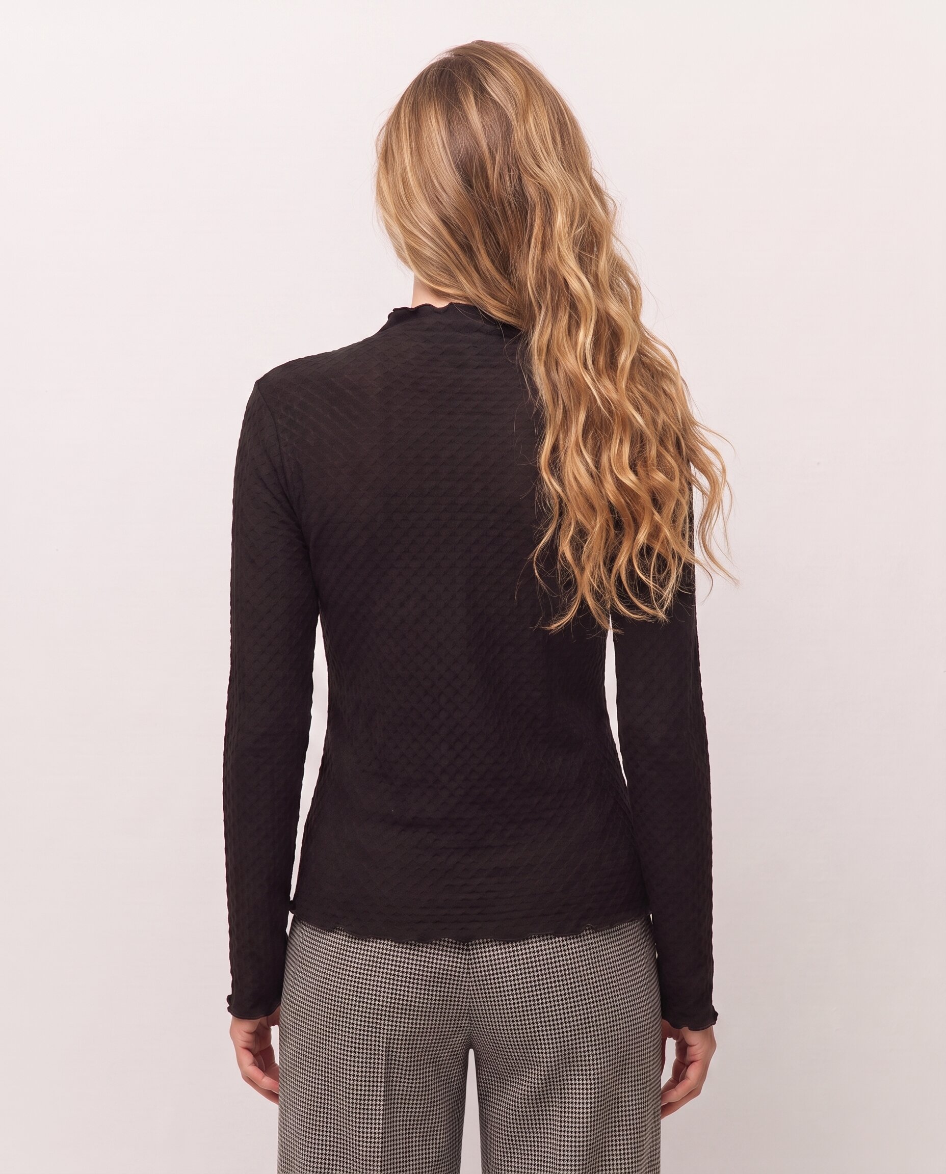 Camiseta de mujer con cuello perkins y tejido de estructura - System Action - Negro Negro-2