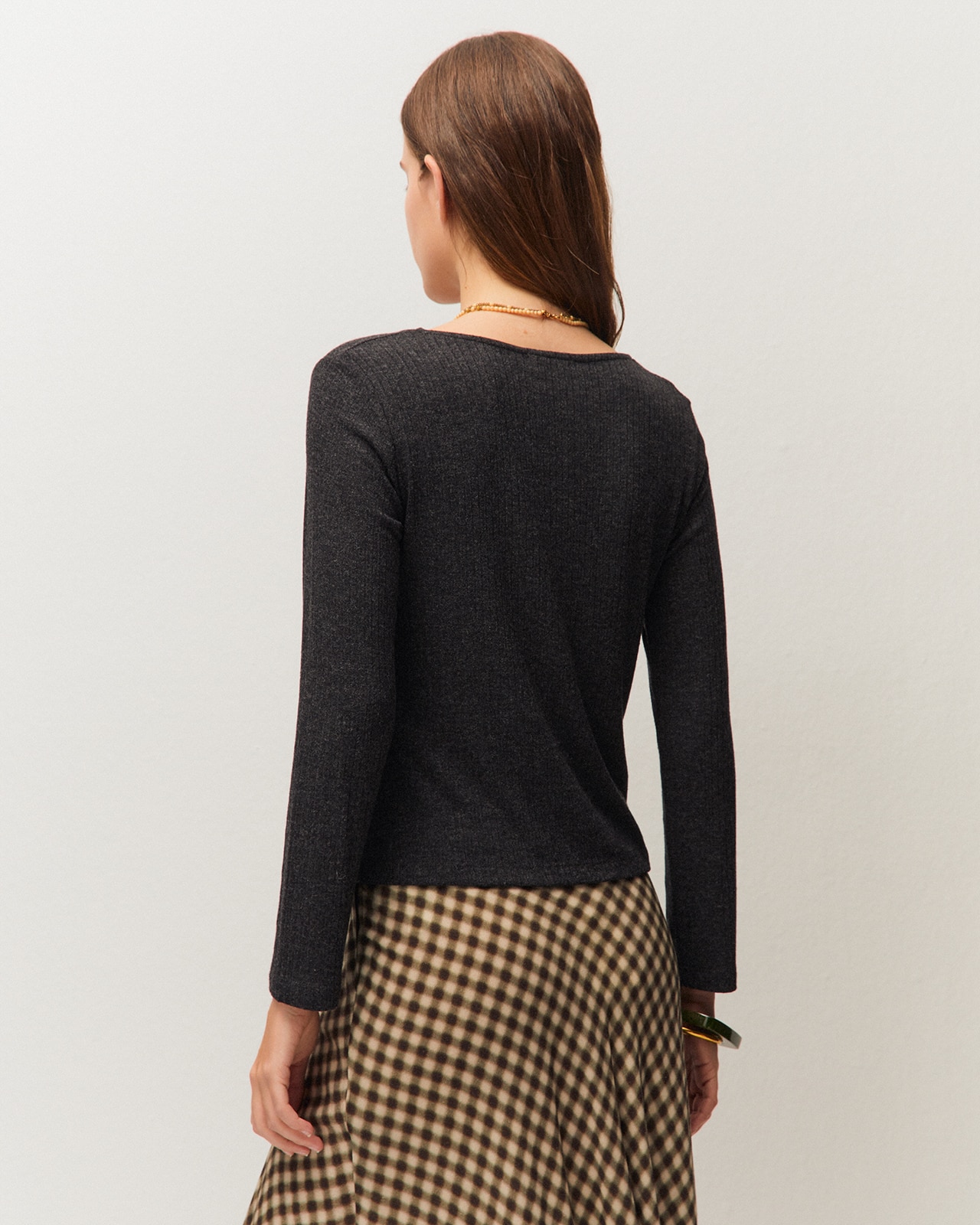 Camiseta de mujer de canalé con frunce en escote - System Action - Gris oscuro Gris oscuro-3