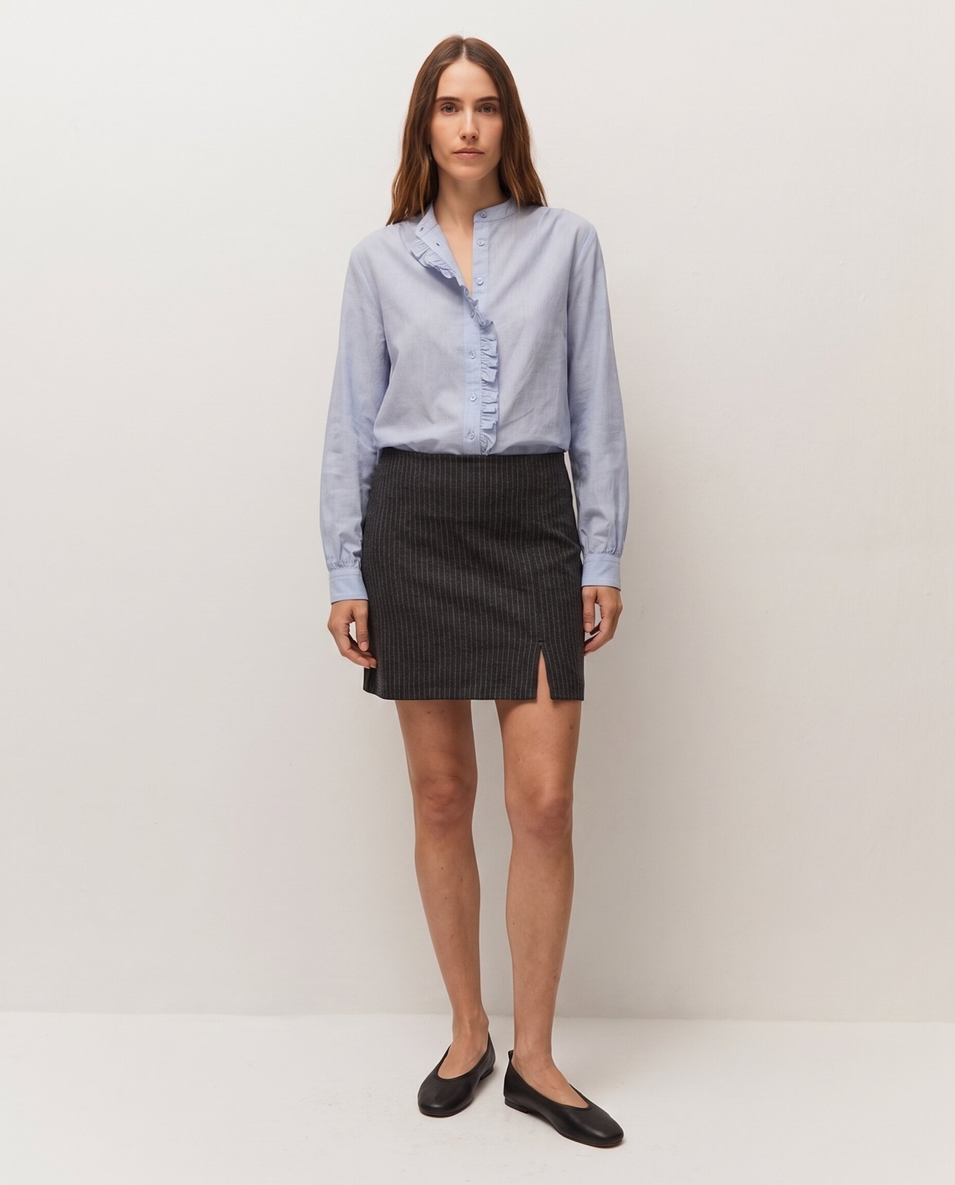 Falda corta de raya diplomática con goma en la cintura - System Action - Gris Gris-1