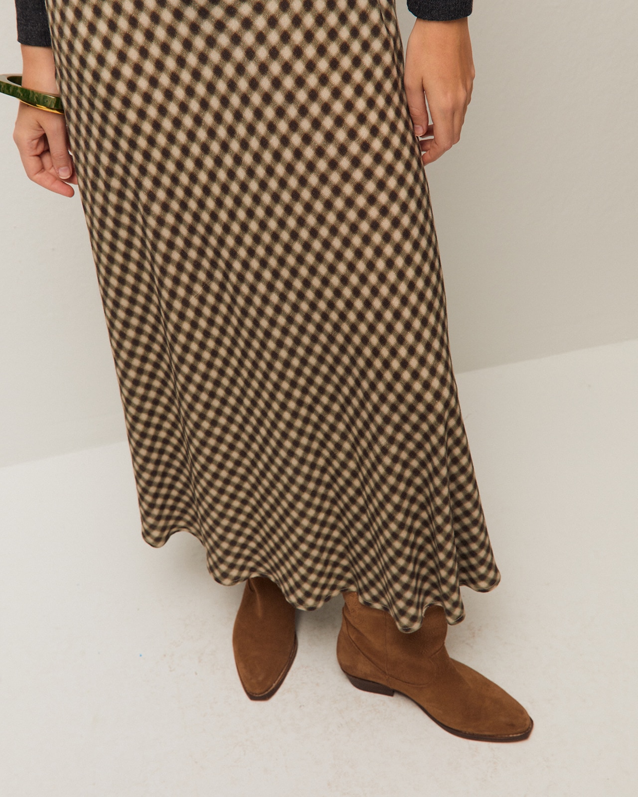Falda midi evasé con estampado de cuadros - System Action - Verde oscuro Verde oscuro-4