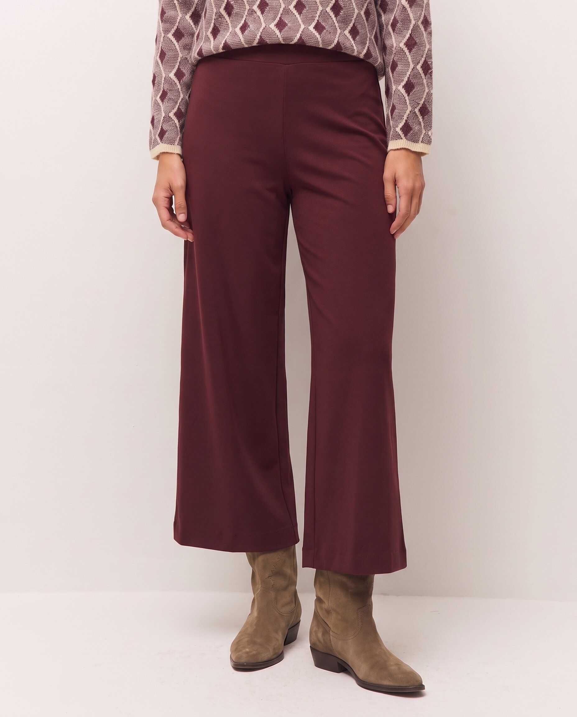 Pantalón ancho de mujer con goma en la cintura y tejido elástico - System Action - Granate Granate-2