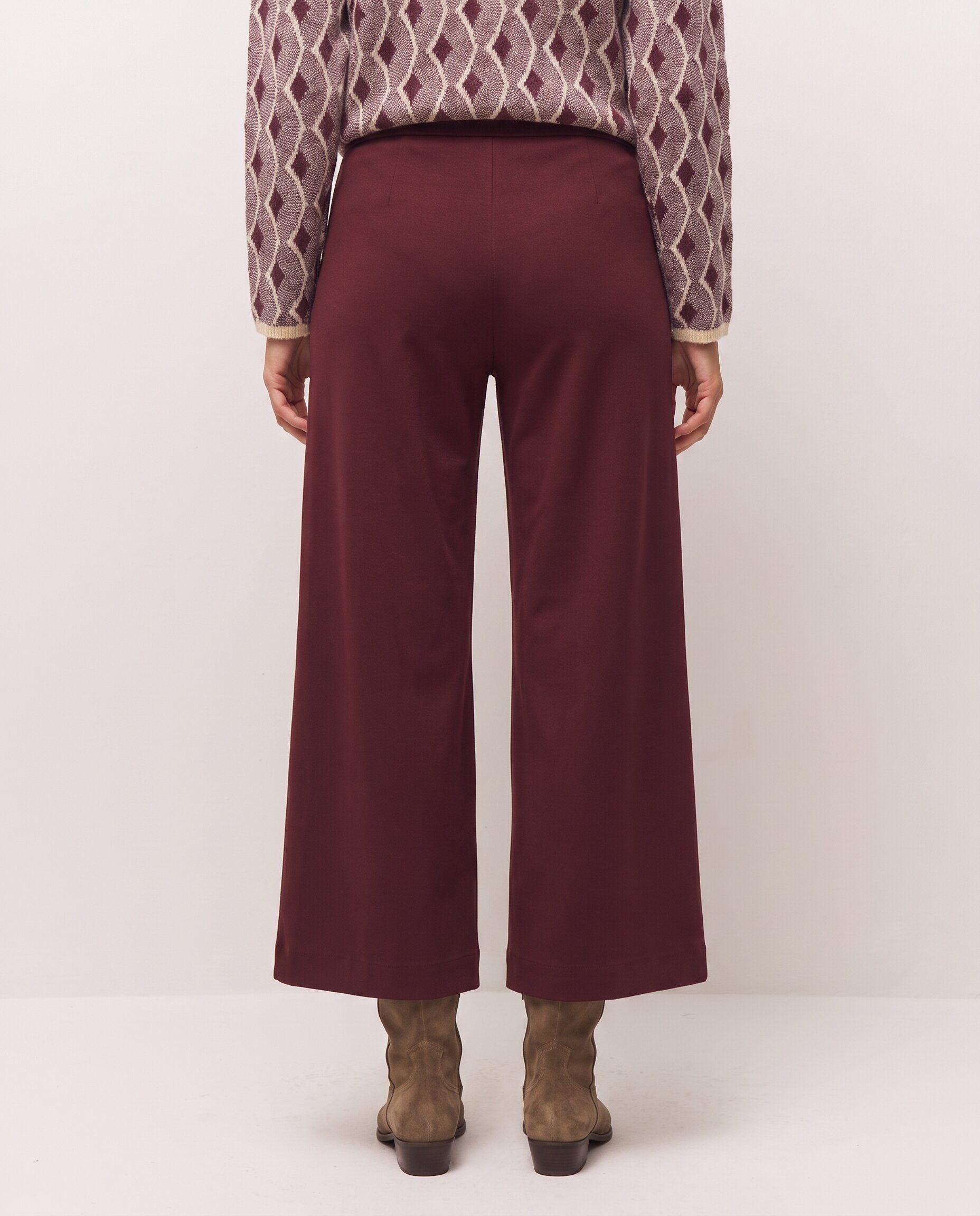 Pantalón ancho de mujer con goma en la cintura y tejido elástico - System Action - Granate Granate-3