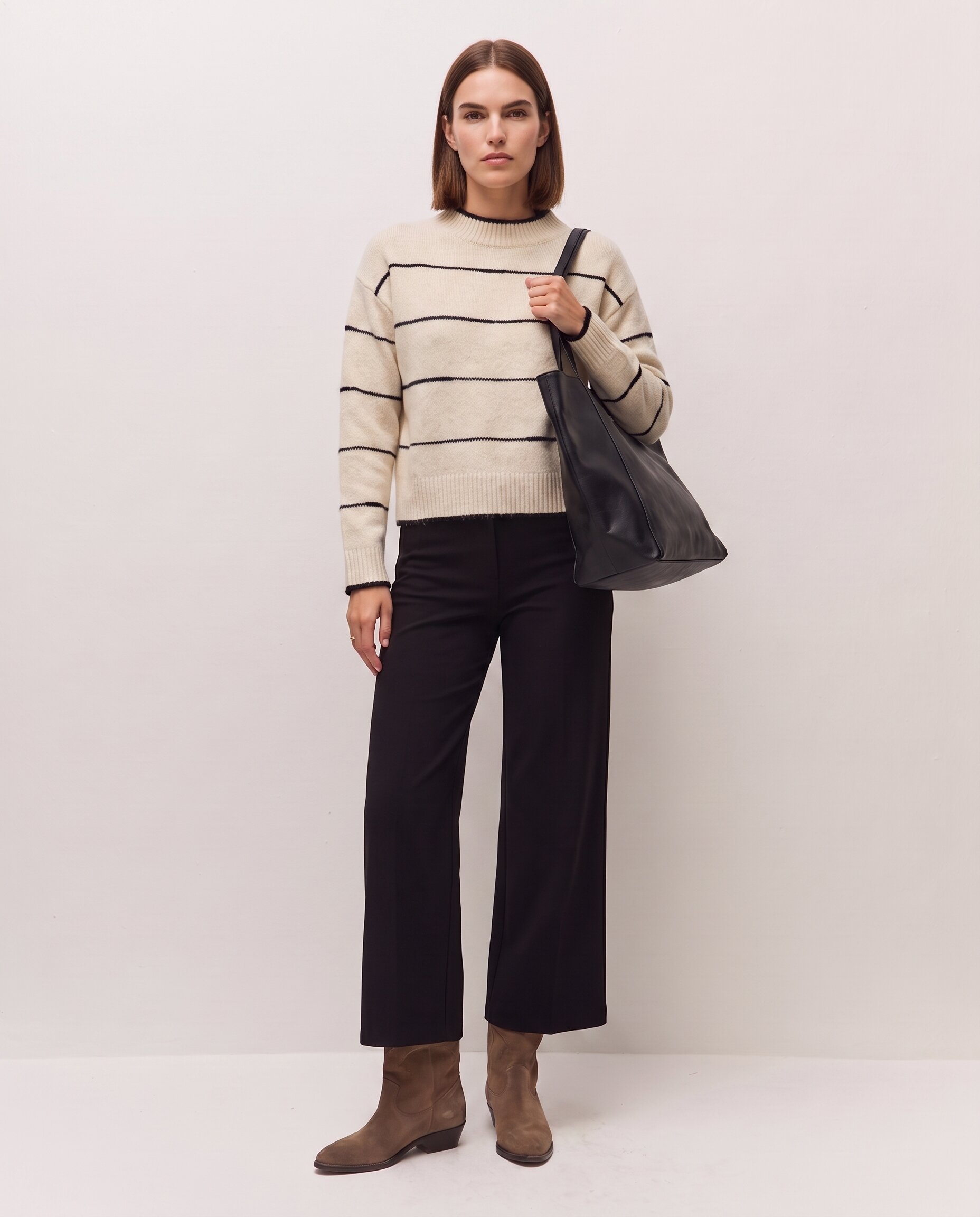 Pantalón ancho de mujer con goma en la cintura y tejido elástico - System Action - Negro Negro-1