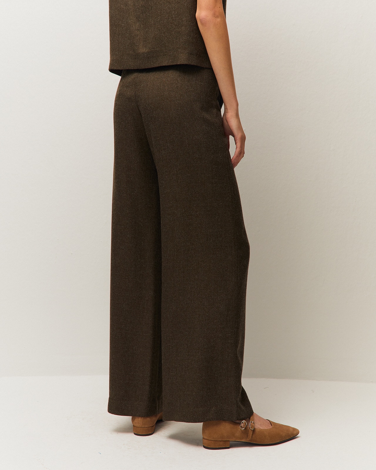 Pantalón ancho wide leg de mujer con tapeta en los bolsillos - System Action - Verde oscuro Verde oscuro-3