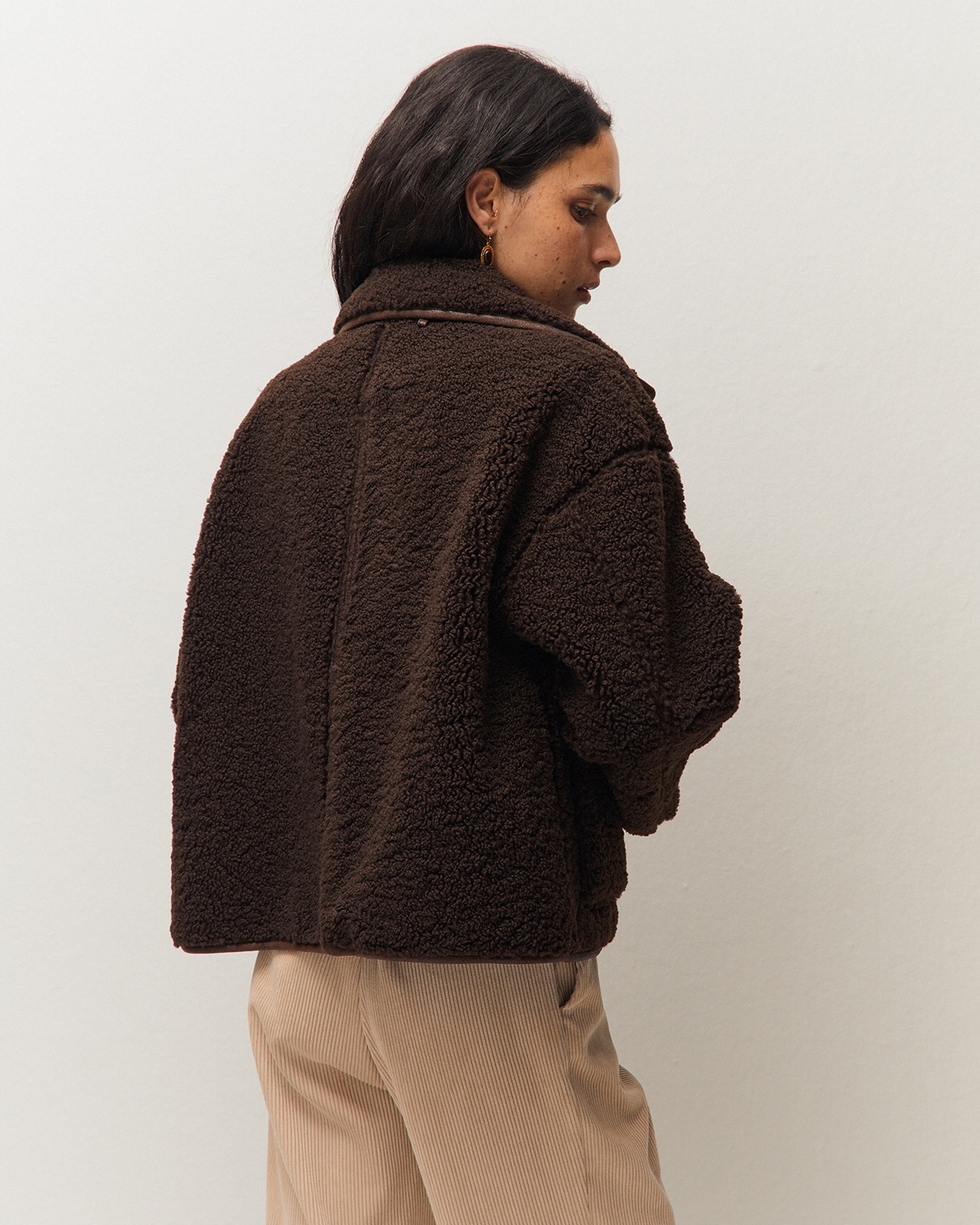 Chaqueta reversible de mujer con bolsillos plastrón - System Action - Marrón Marrón-2