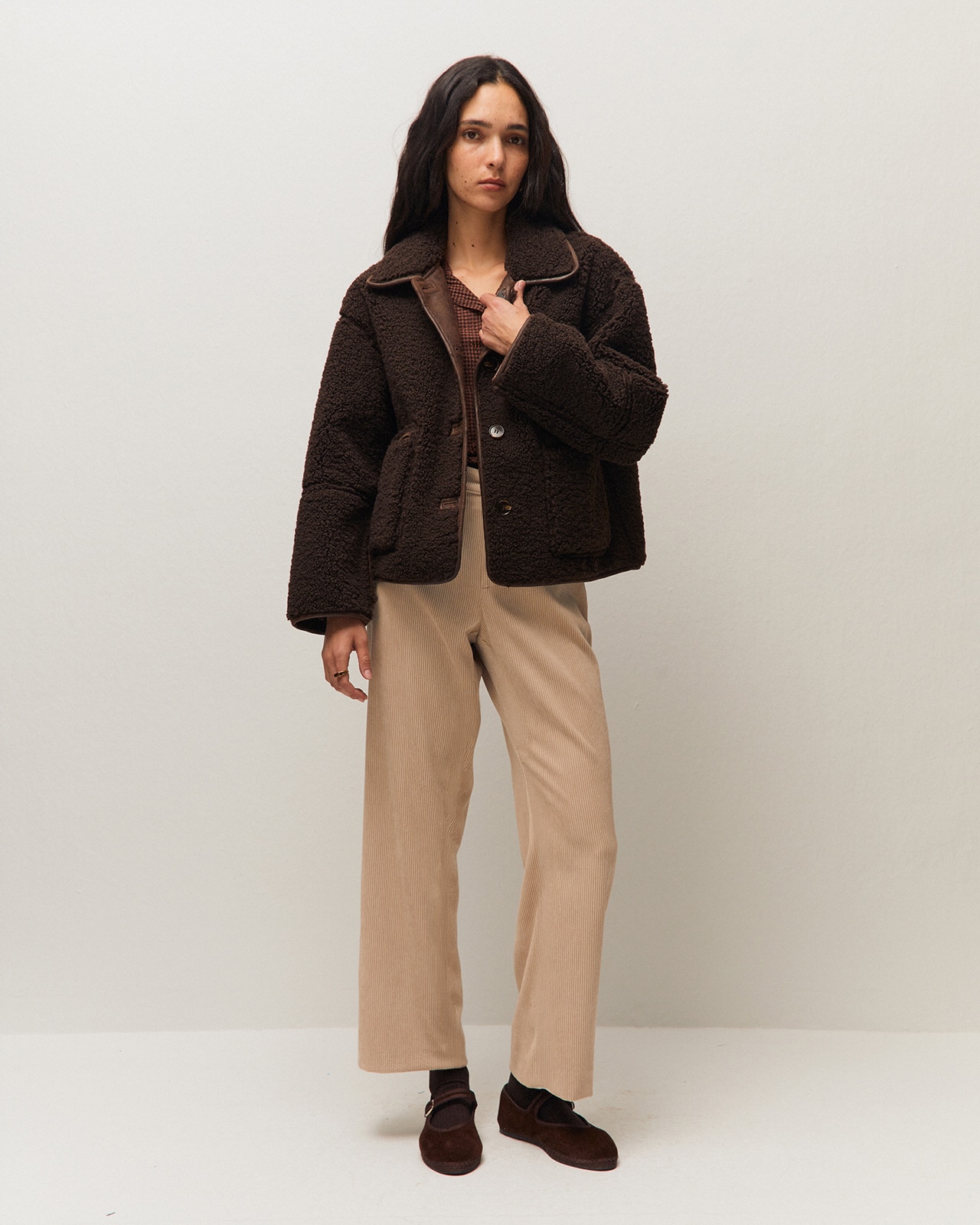 Chaqueta reversible de mujer con bolsillos plastrón - System Action - Marrón Marrón-3