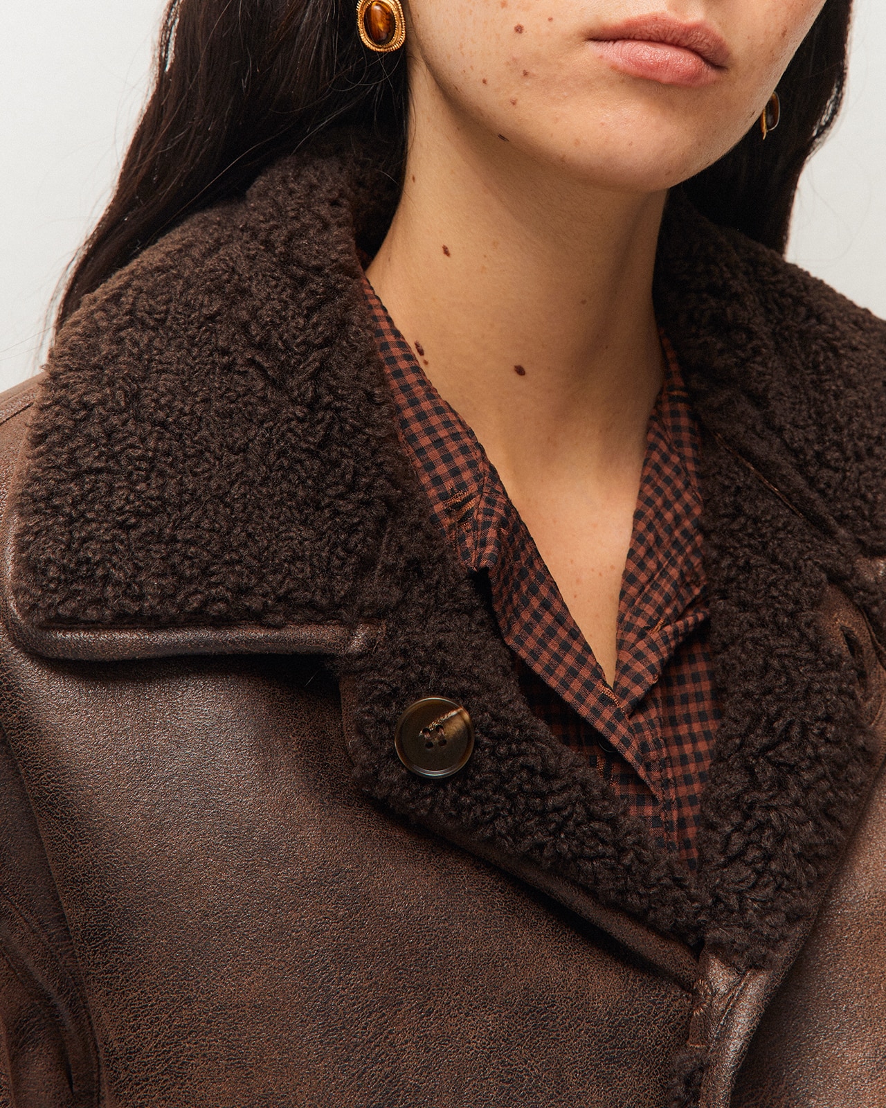 Chaqueta reversible de mujer con bolsillos plastrón - System Action - Marrón Marrón-5
