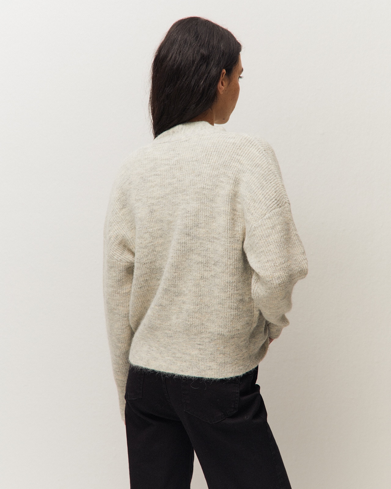Cárdigan de mujer con escote pico y manga larga - System Action - Gris claro Gris claro-3