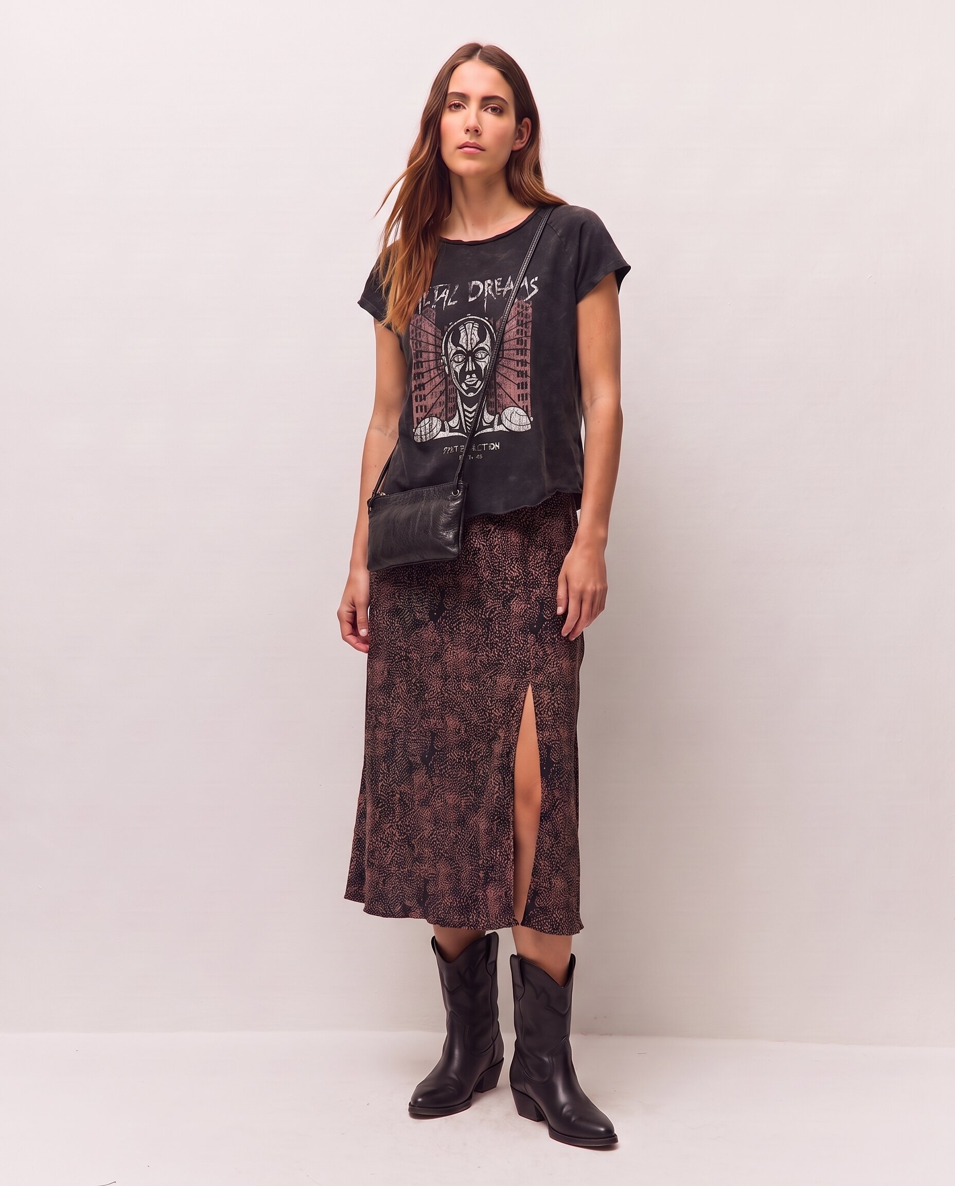 Camiseta de mujer con print posicional y manga ranglan - System Action - Gris oscuro Gris oscuro-3