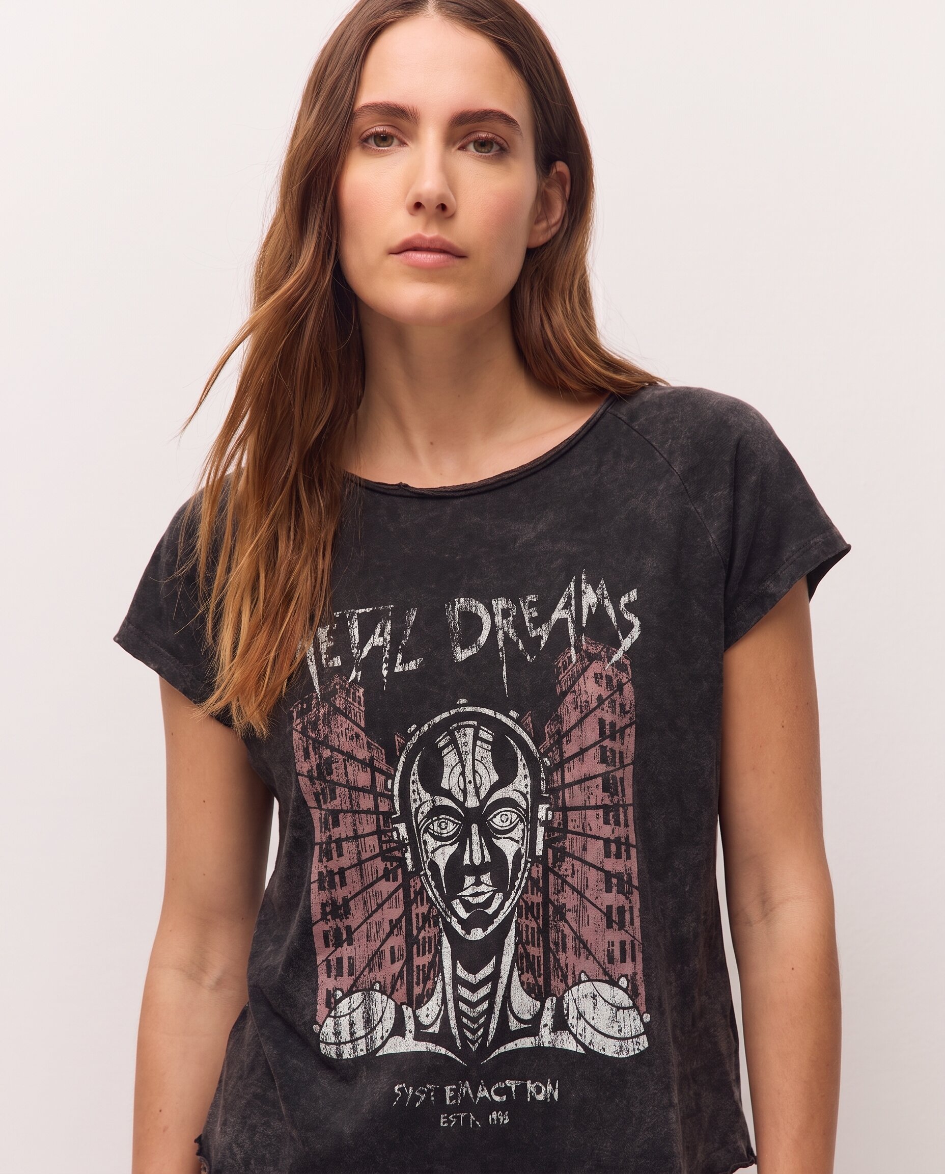 Camiseta de mujer con print posicional y manga ranglan - System Action - Gris oscuro Gris oscuro-4