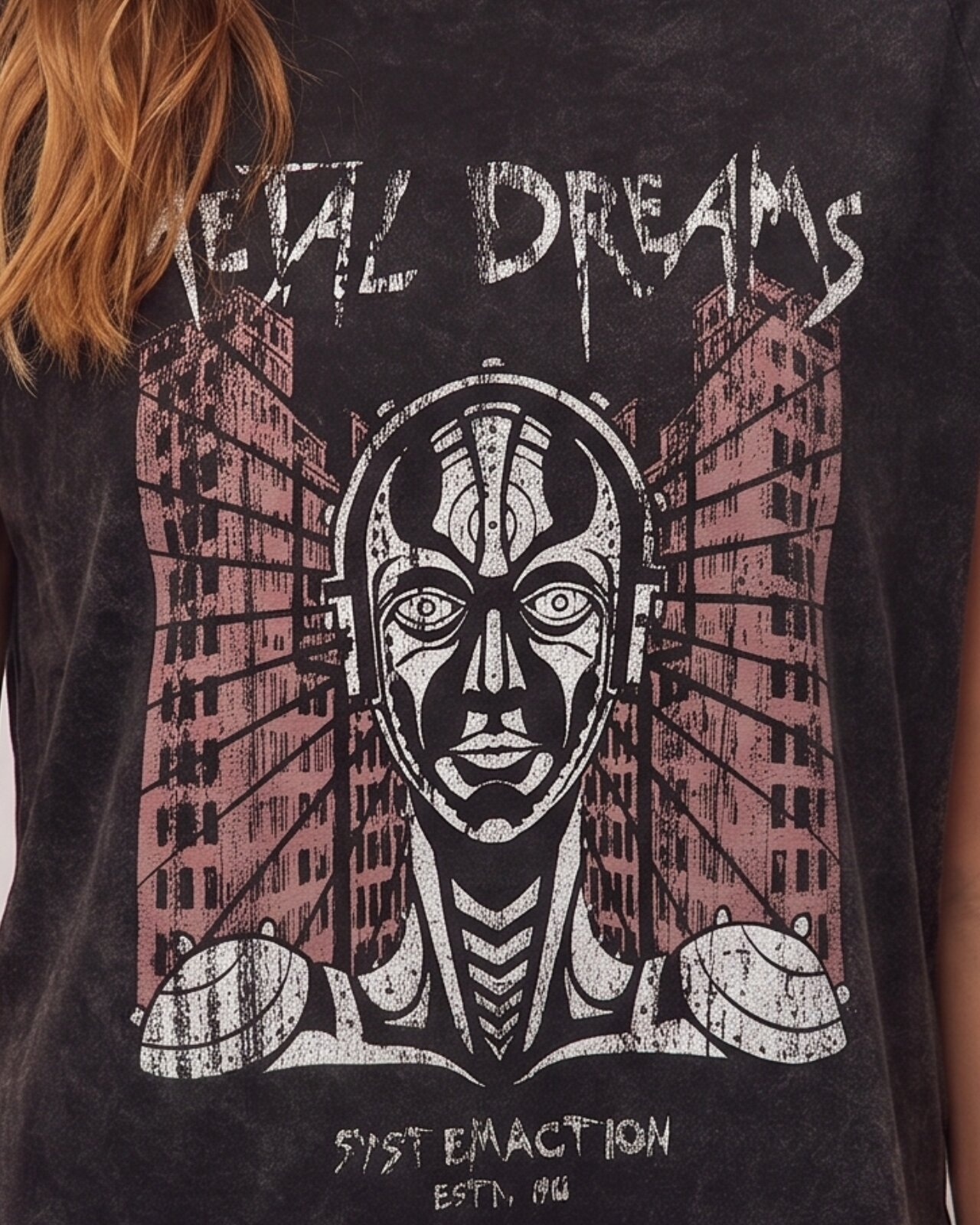 Camiseta de mujer con print posicional y manga ranglan - System Action - Gris oscuro Gris oscuro-5