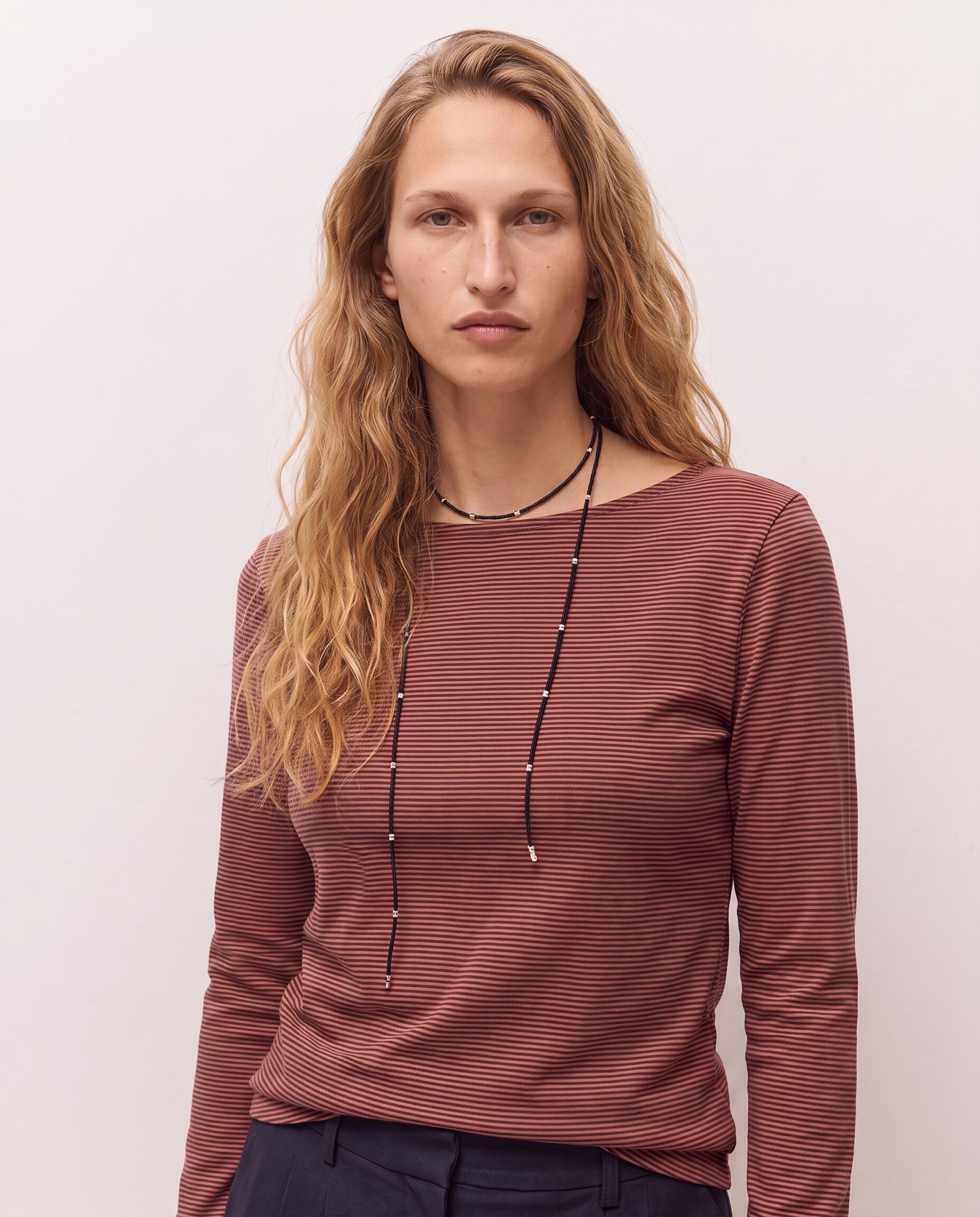 Camiseta de rayas de mujer con cuello barco - System Action - Rosa Rosa-1