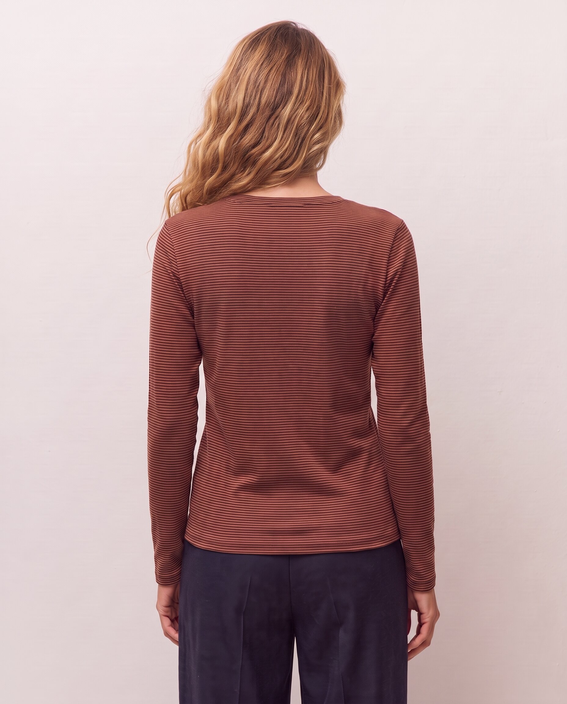 Camiseta de rayas de mujer con cuello barco - System Action - Rosa Rosa-2