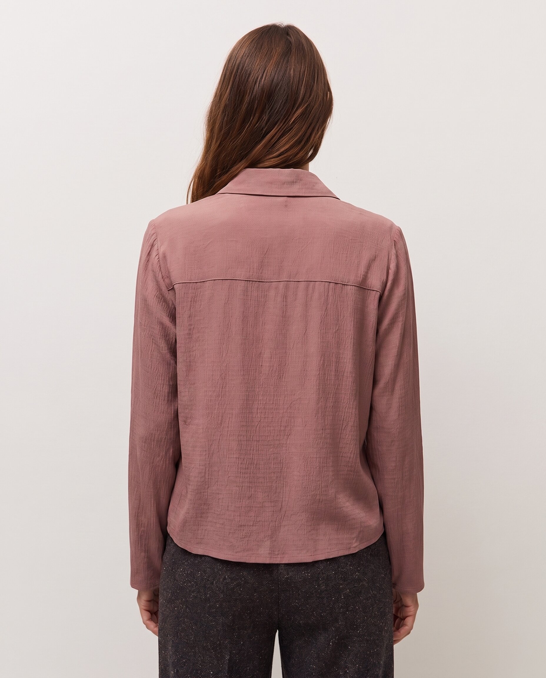 Camisa de mujer con detalle de costura en el hombro - System Action - Marrón Marrón-2