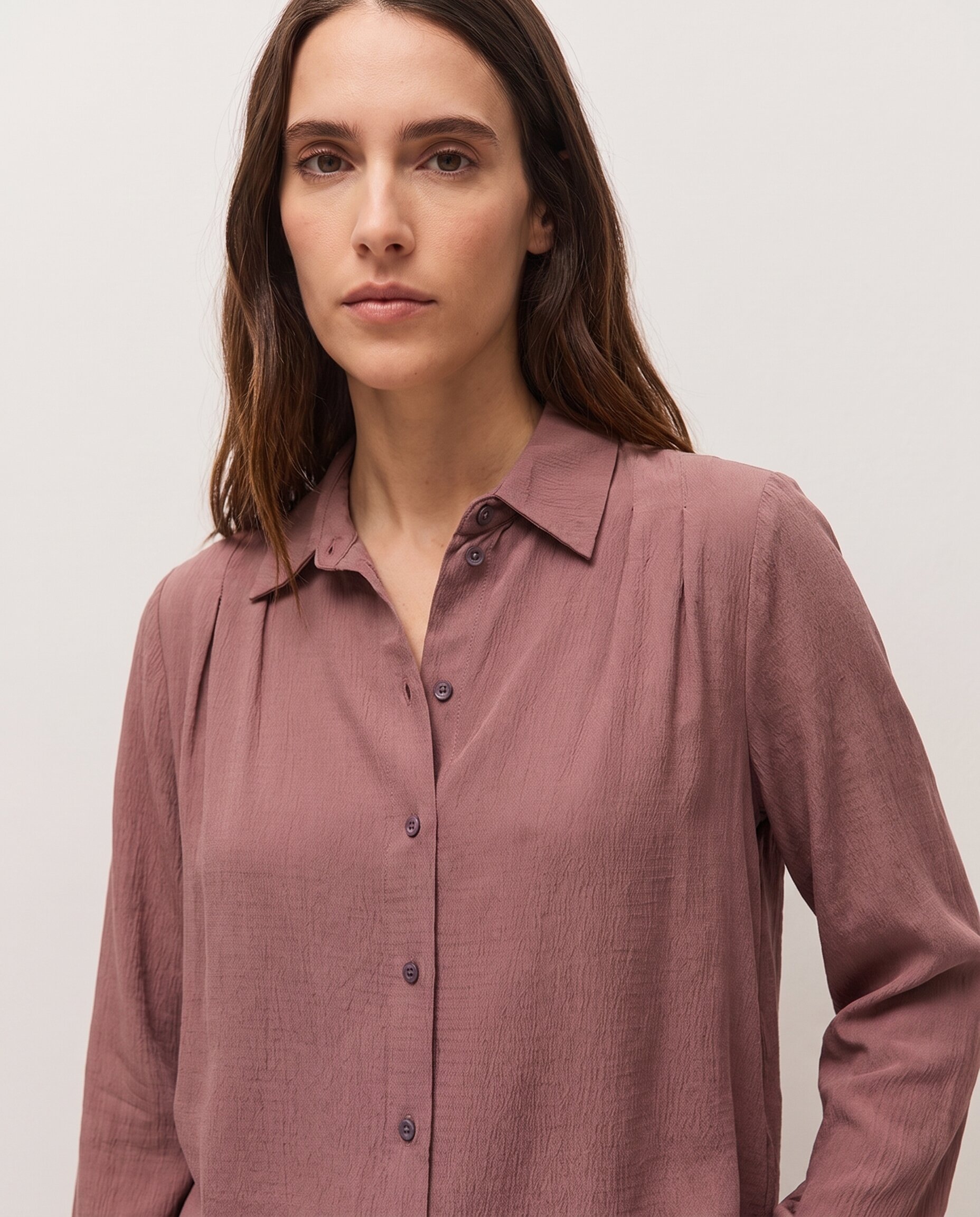 Camisa de mujer con detalle de costura en el hombro - System Action - Marrón Marrón-4