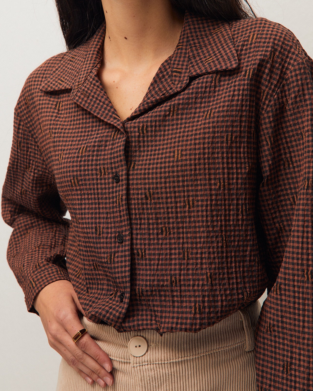 Camisa de mujer escote camisero y manga larga - System Action - Marrón Marrón-4
