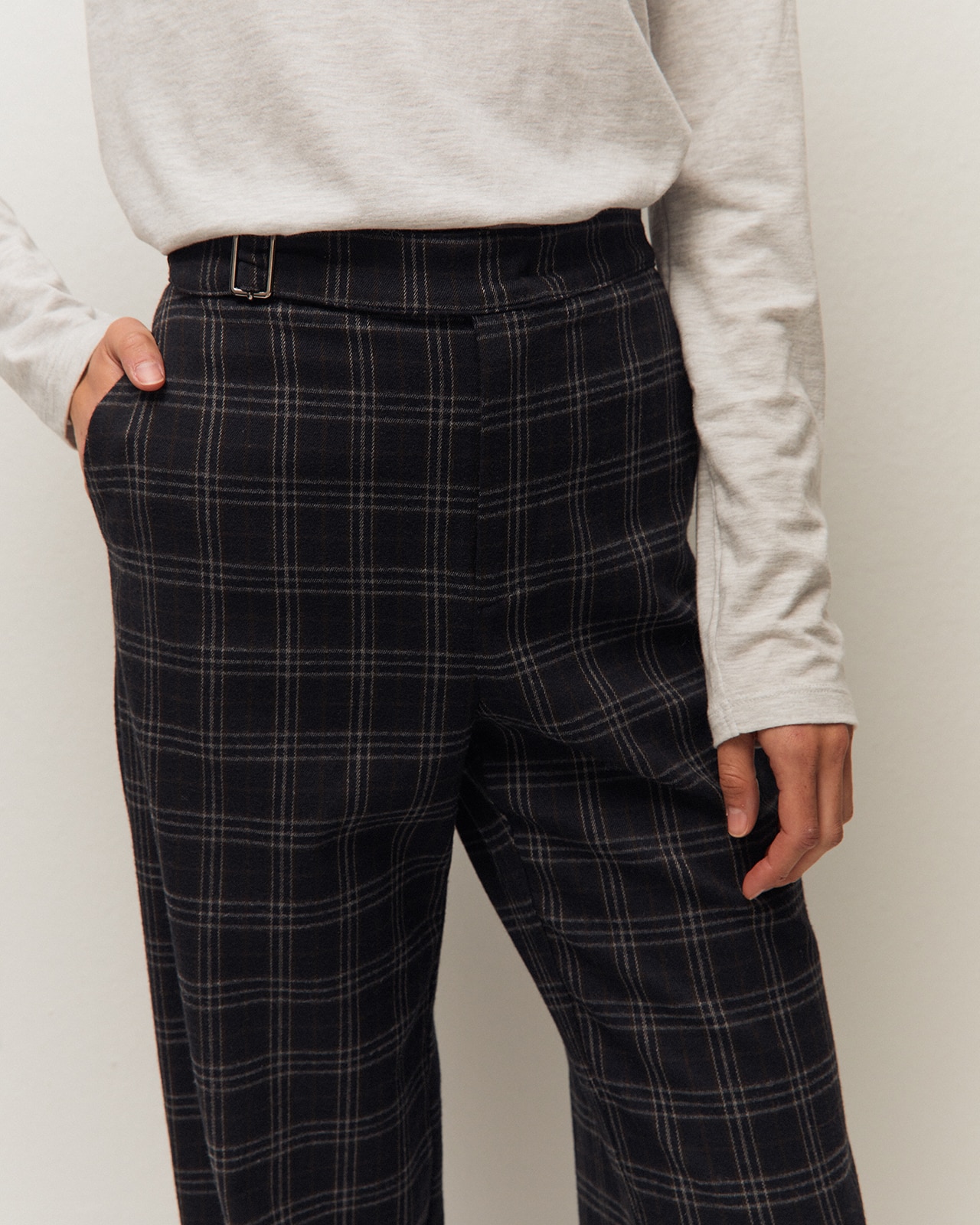 Pantalón ancho de mujer con tejido de cuadros - System Action - Azul Azul-4