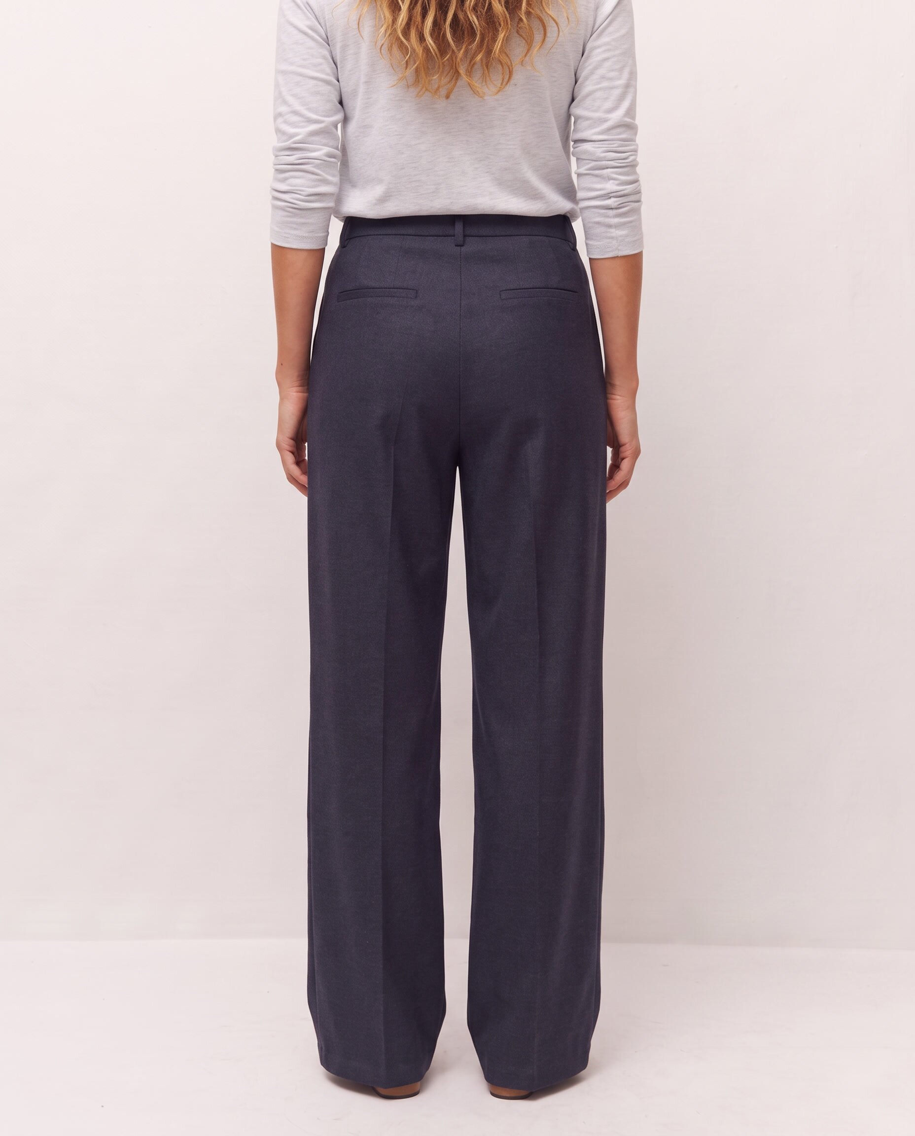 Pantalón de vestir wide leg de mujer con pinzas en la cintura - System Action - Azul marino Azul marino-3