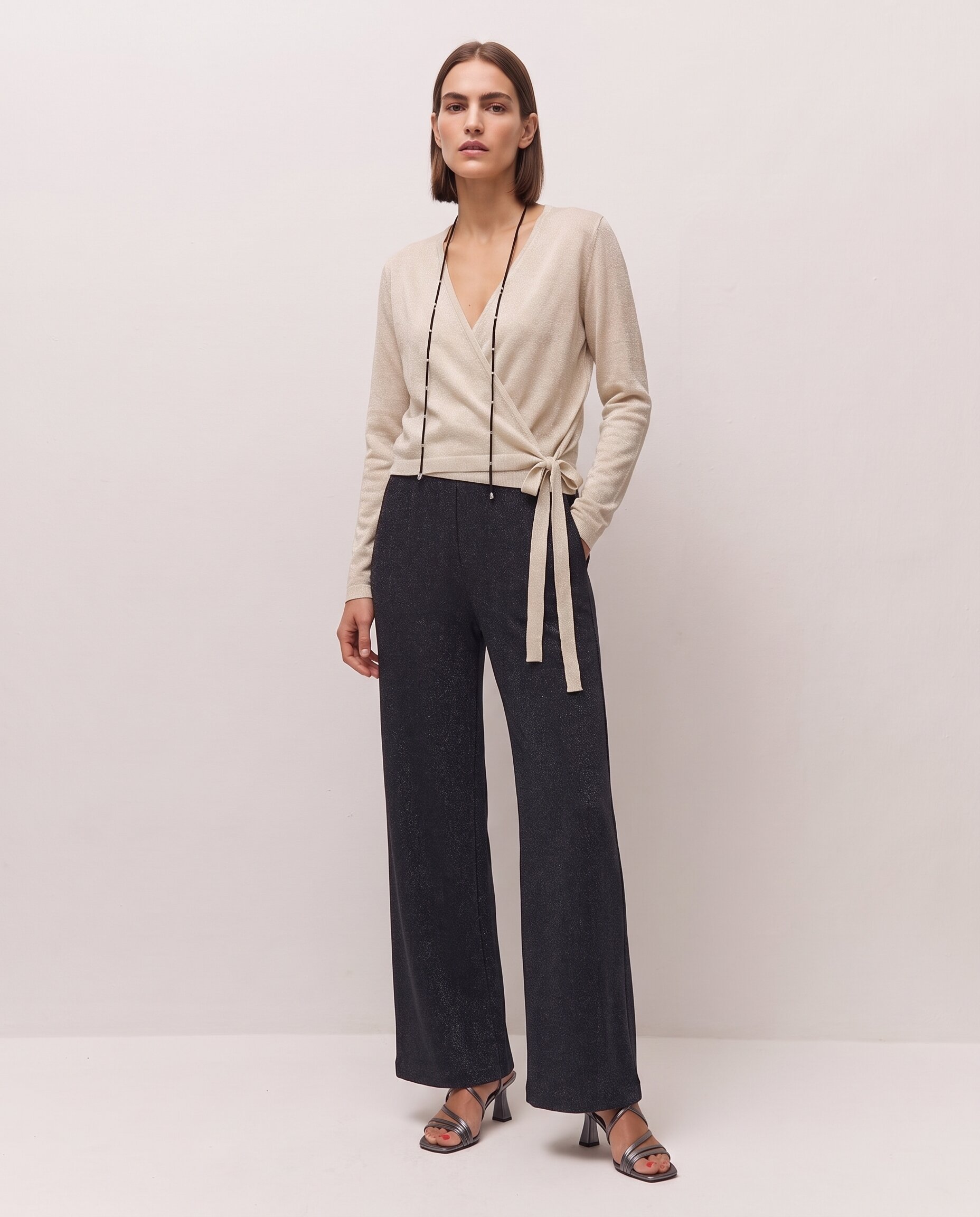 Pantalón de vestir de mujer con goma en la cintura - System Action - Negro Negro-1