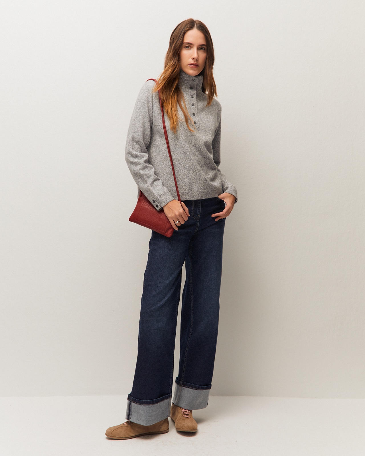 Jersey de mujer con cuello polo, bajo y puños acanalados - System Action - Gris Gris-1