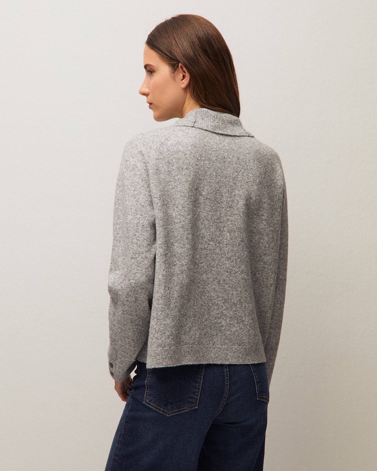 Jersey de mujer con cuello polo, bajo y puños acanalados - System Action - Gris Gris-3