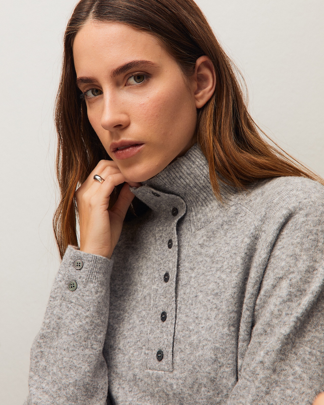 Jersey de mujer con cuello polo, bajo y puños acanalados - System Action - Gris Gris-4