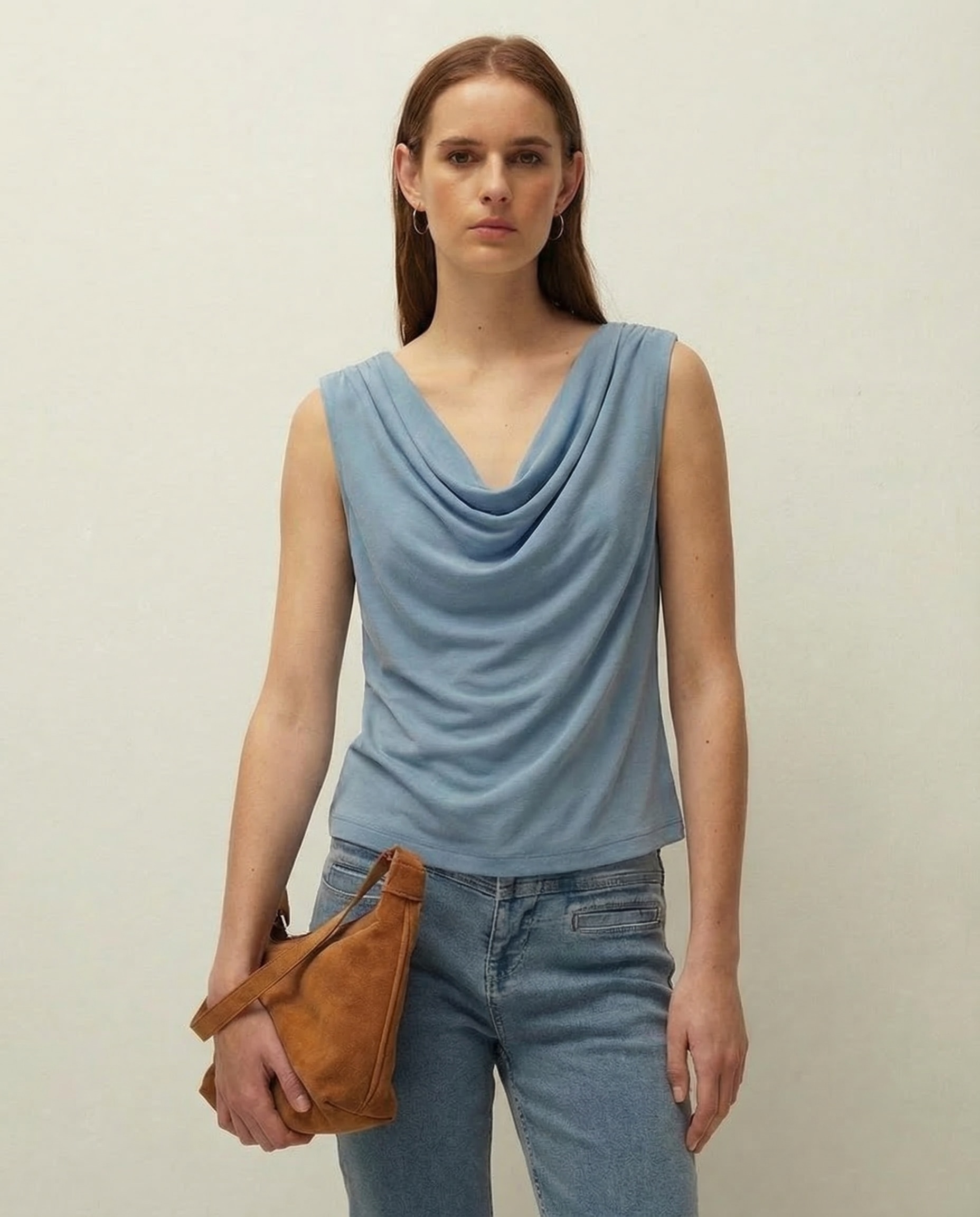 Top de mujer con tirantes y escote drapeado - System Action - Azul Azul-1