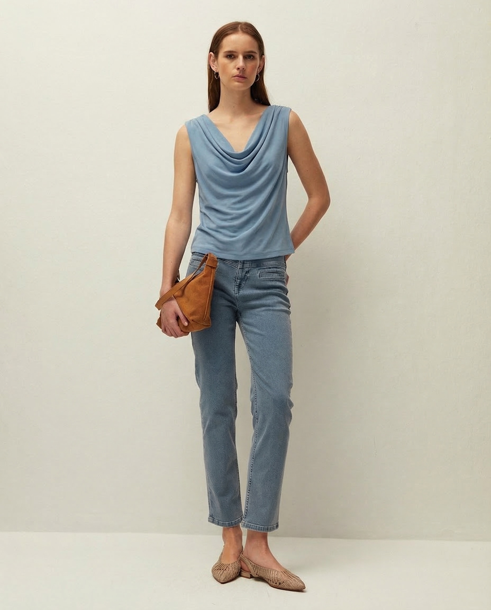 Top de mujer con tirantes y escote drapeado - System Action - Azul Azul-3