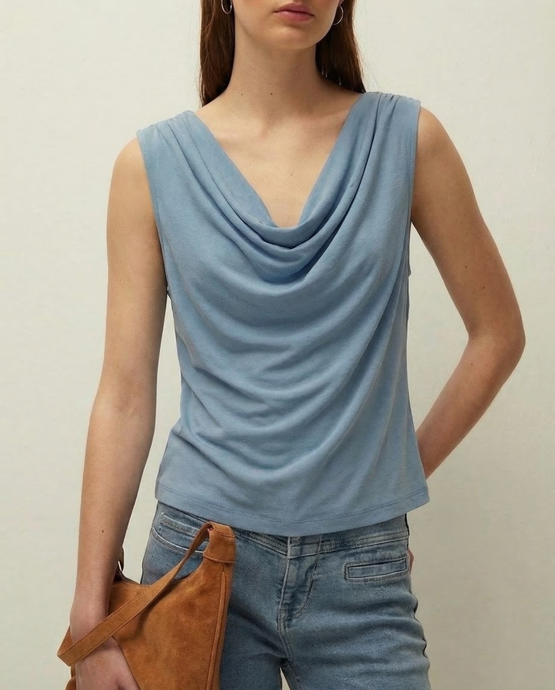 Top de mujer con tirantes y escote drapeado - System Action - Azul Azul-4