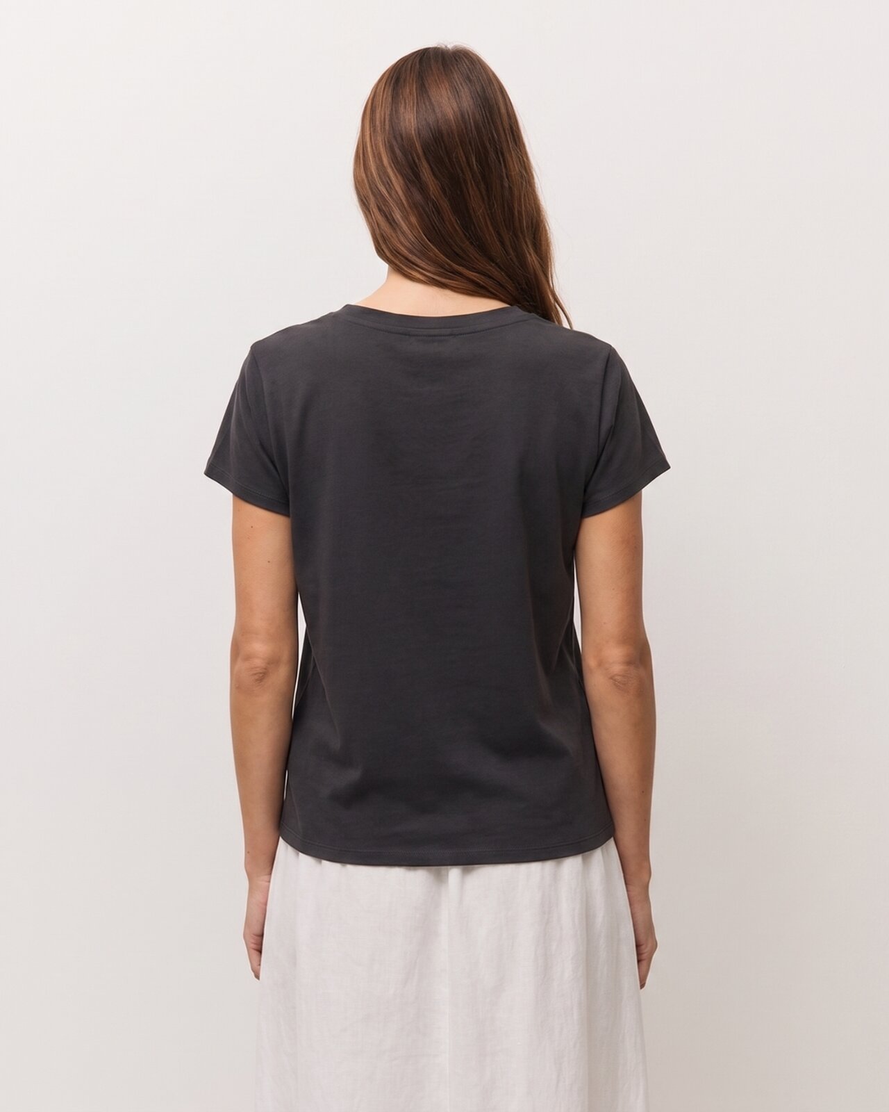 Camiseta de mujer en manga corta fluida y escote pico - System Action - Gris oscuro Gris oscuro-3