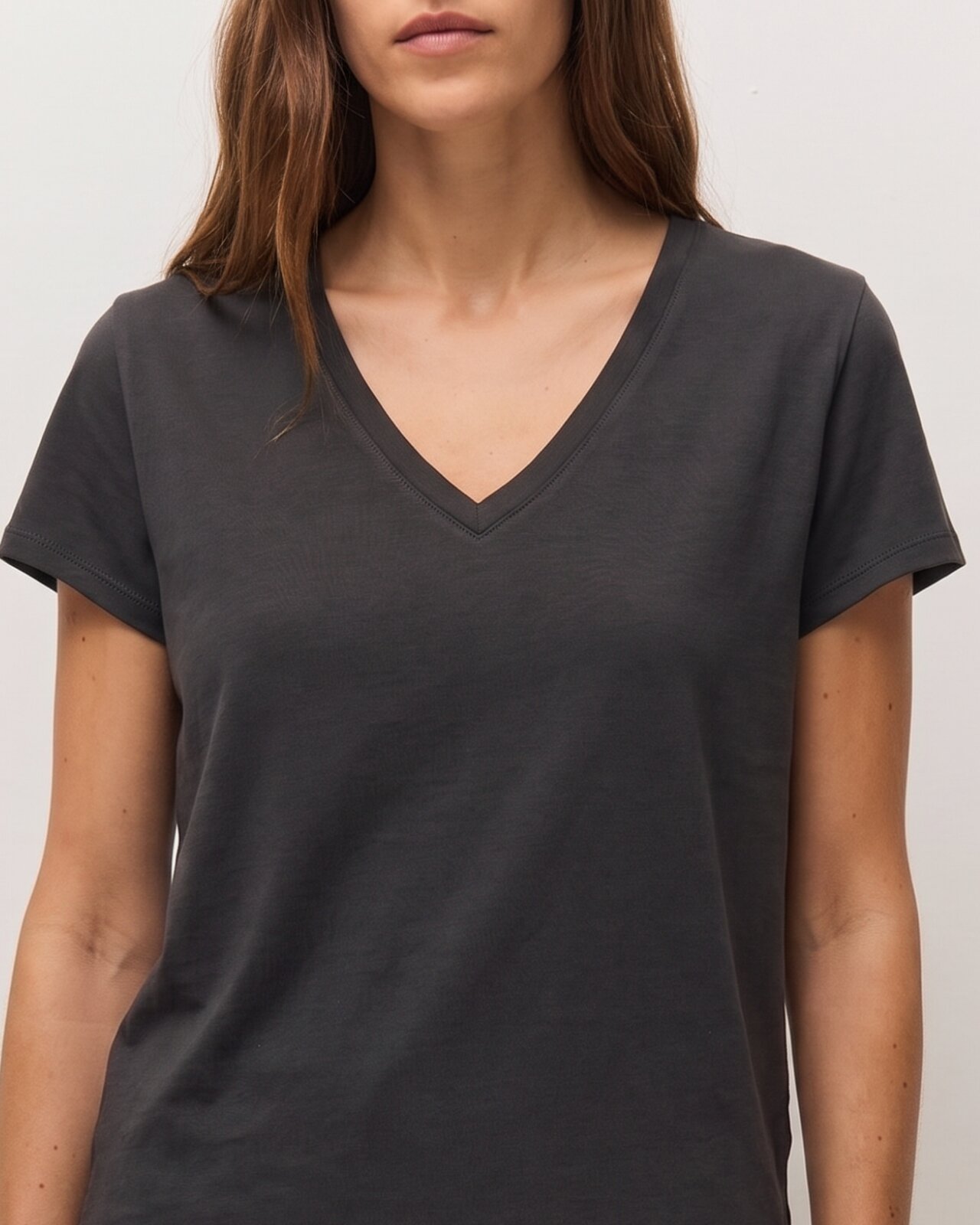 Camiseta de mujer en manga corta fluida y escote pico - System Action - Gris oscuro Gris oscuro-5