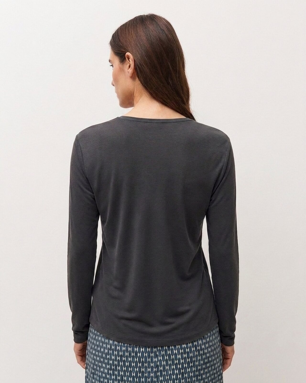 Camiseta de mujer de manga larga y escote drapeado - System Action - Gris oscuro Gris oscuro-3