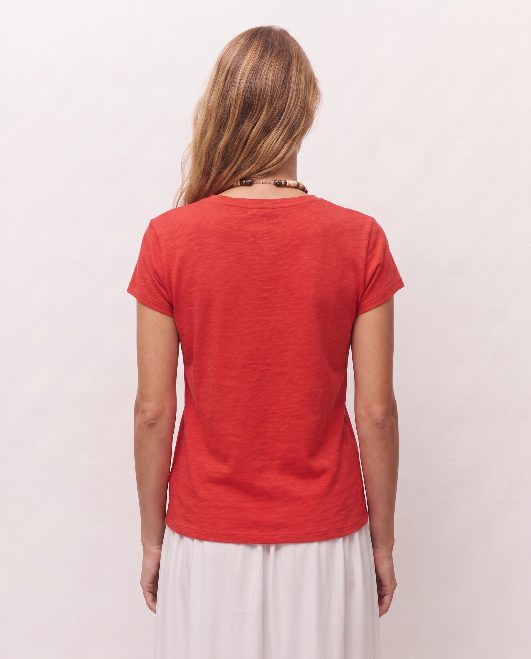 Camiseta de mujer en manga corta con tejido de flamé - System Action - Rojo Rojo-2