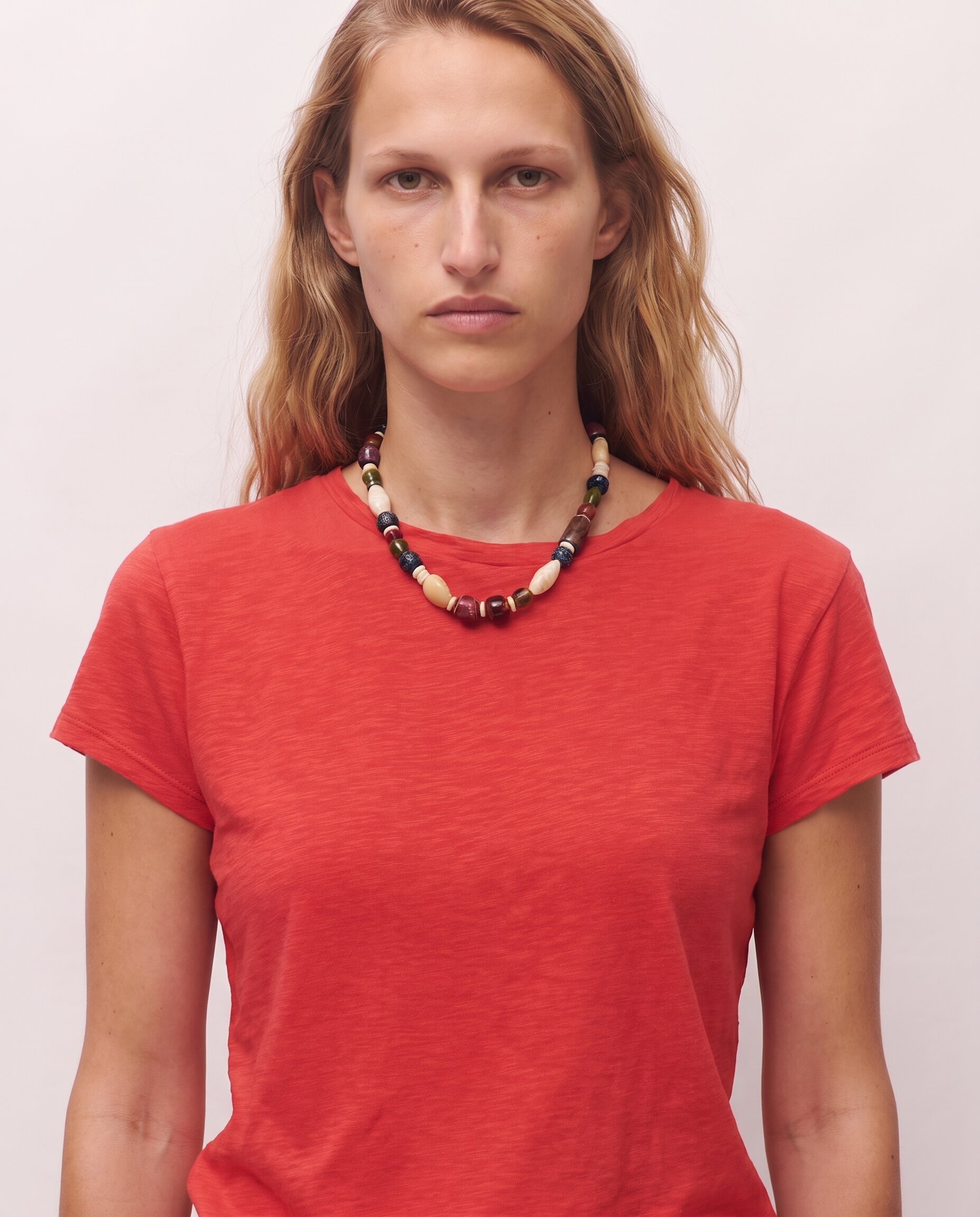 Camiseta de mujer en manga corta con tejido de flamé - System Action - Rojo Rojo-4