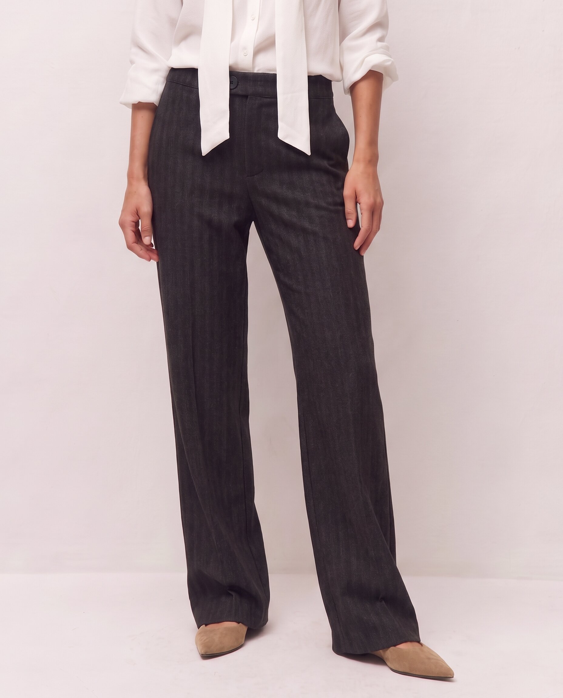Pantalón ancho de mujer con tejido efecto denim - System Action - Negro Negro-2