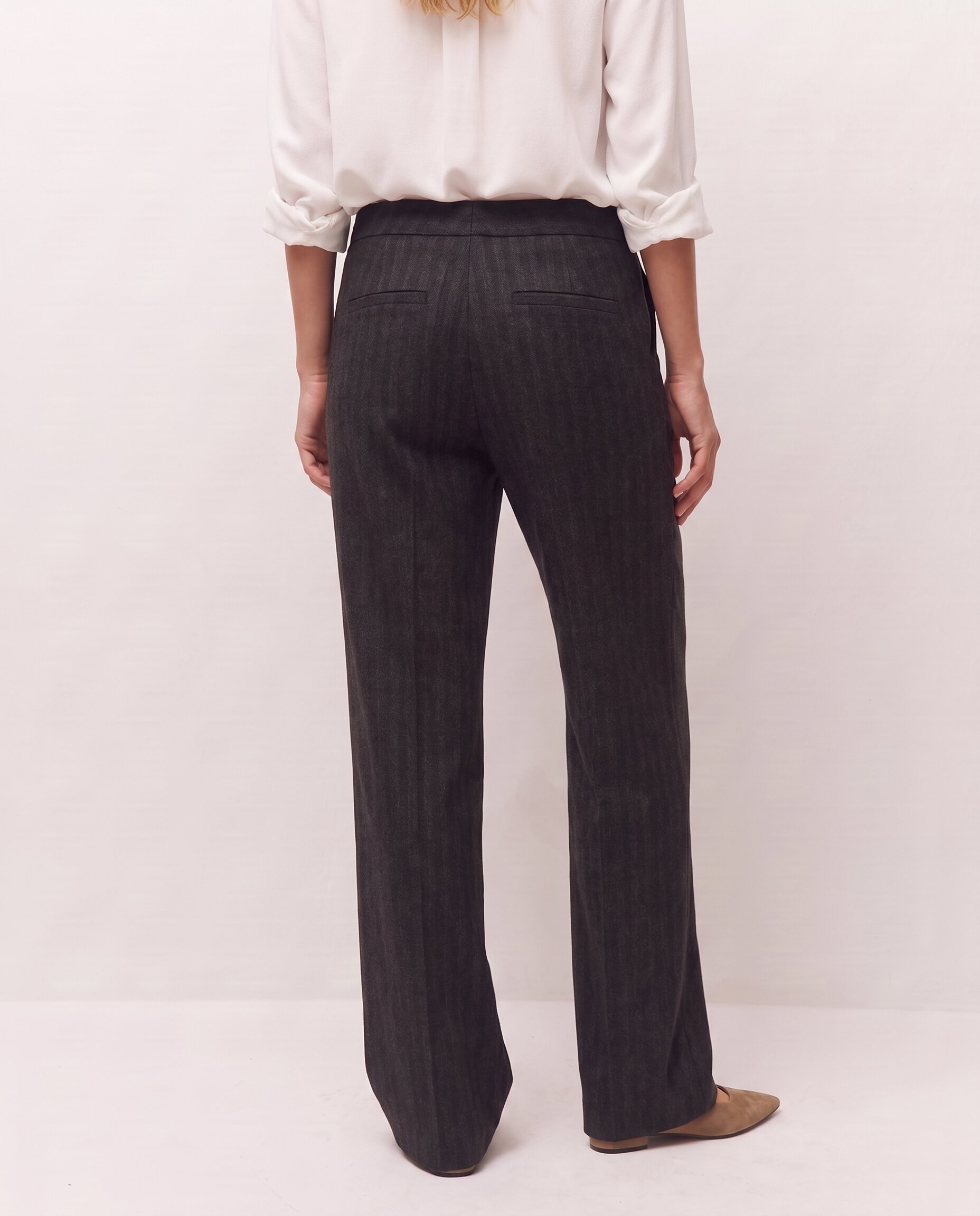 Pantalón ancho de mujer con tejido efecto denim - System Action - Negro Negro-3