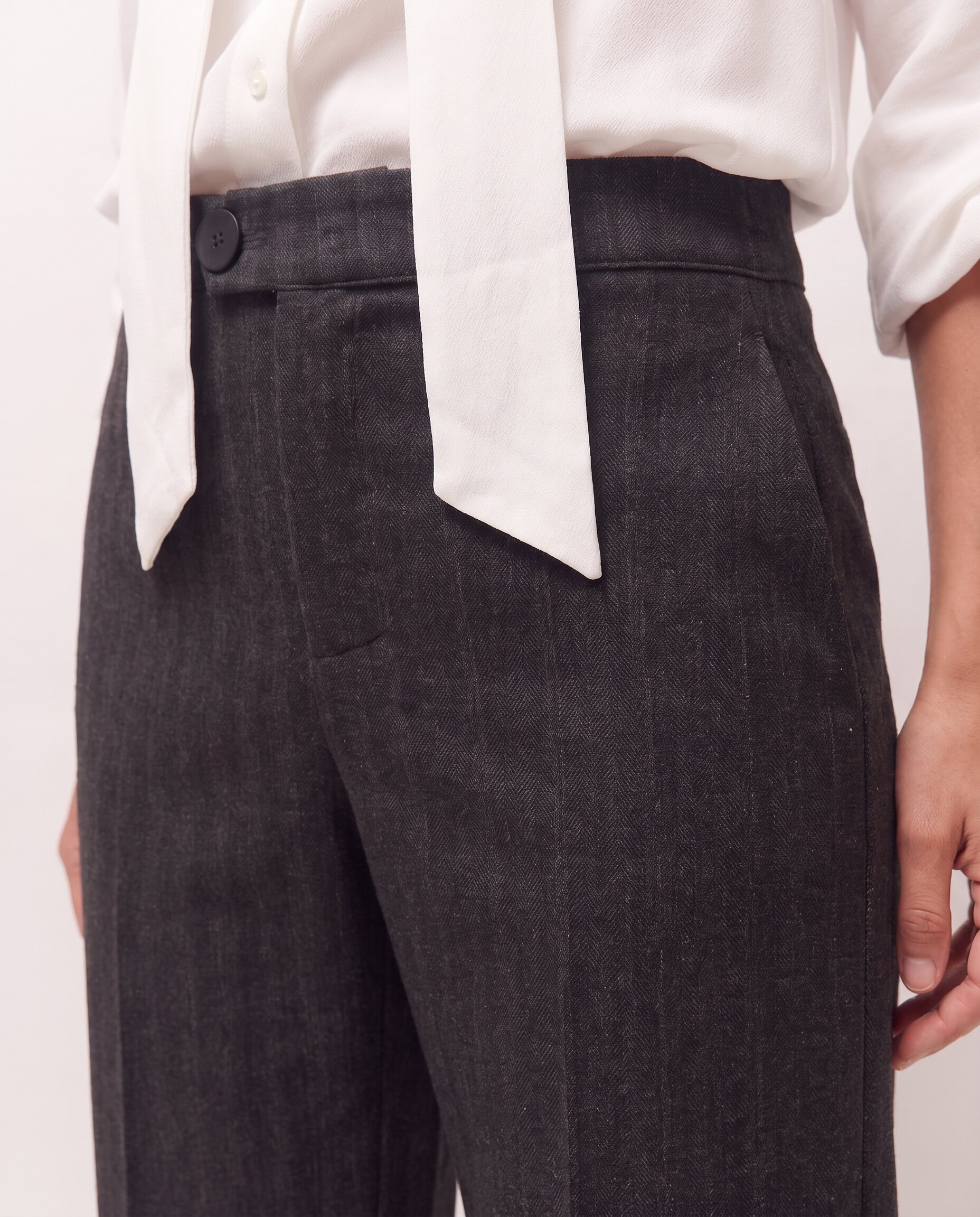 Pantalón ancho de mujer con tejido efecto denim - System Action - Negro Negro-4