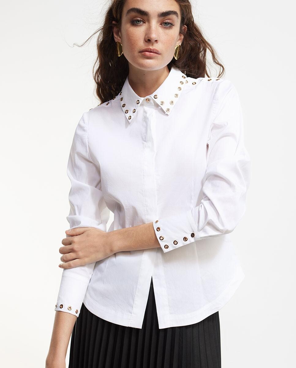 Corte Inglés Camisa Blanca Transparente Blusa Blanca Manga Larga