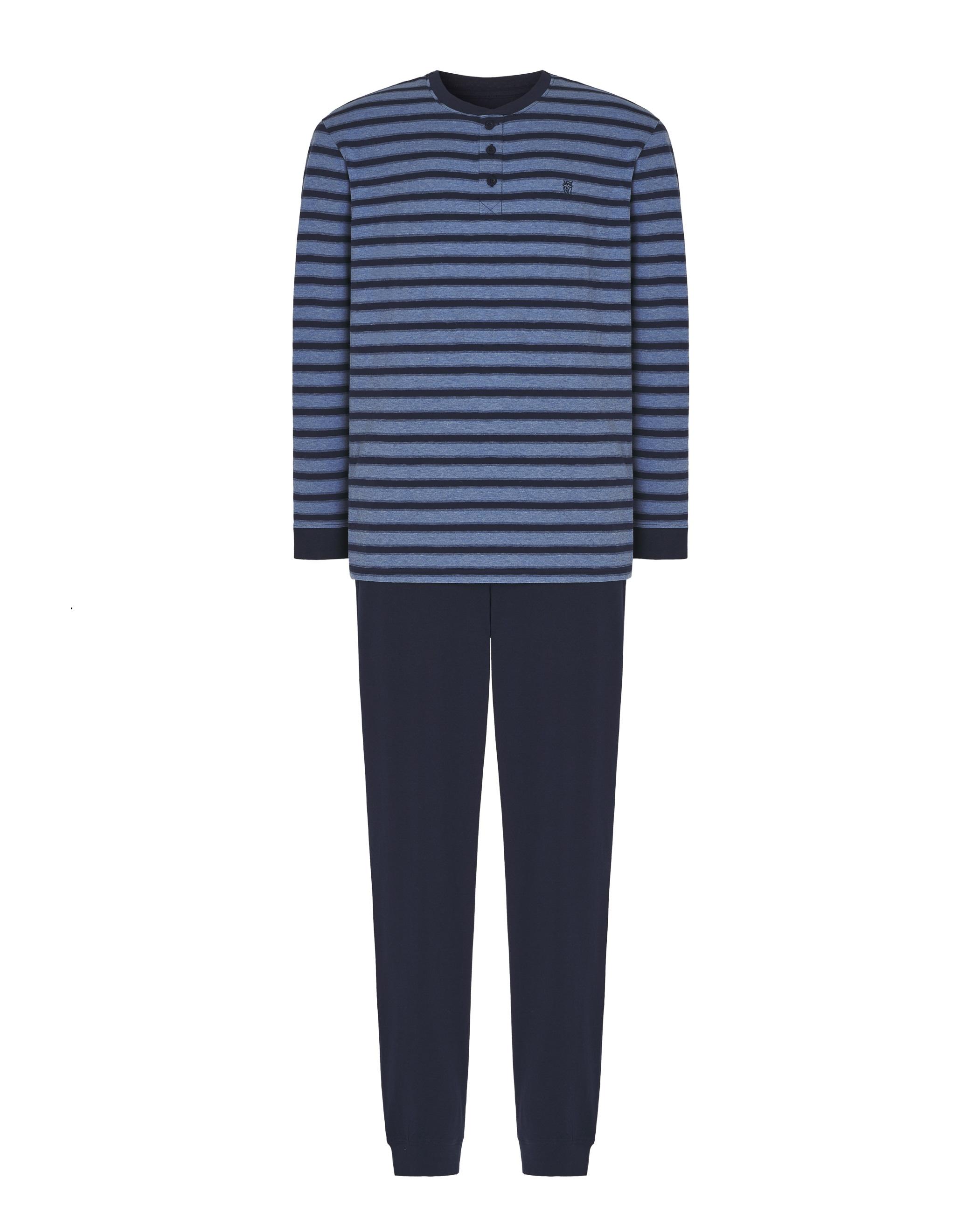 Pijama largo de hombre de punto color - El Búho Nocturno - Azul Azul-3
