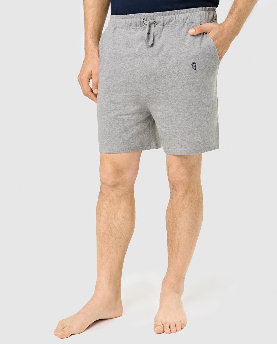 Pantalón de pijama corto de hombre de punto color azul - El Búho Nocturno - Gris Gris-1