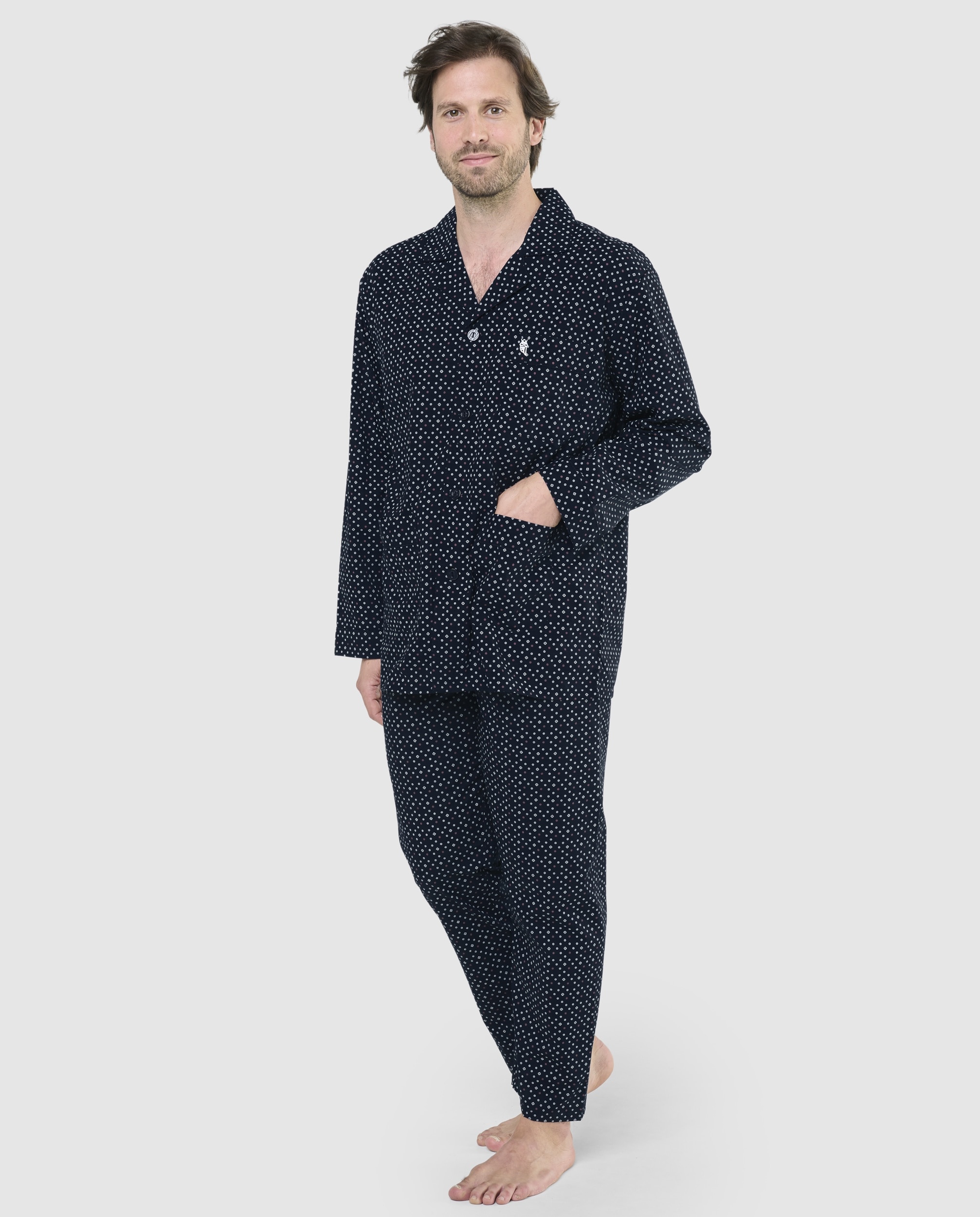 Imagen 0 de Pijama largo de hombre de tela color azul Blanco
