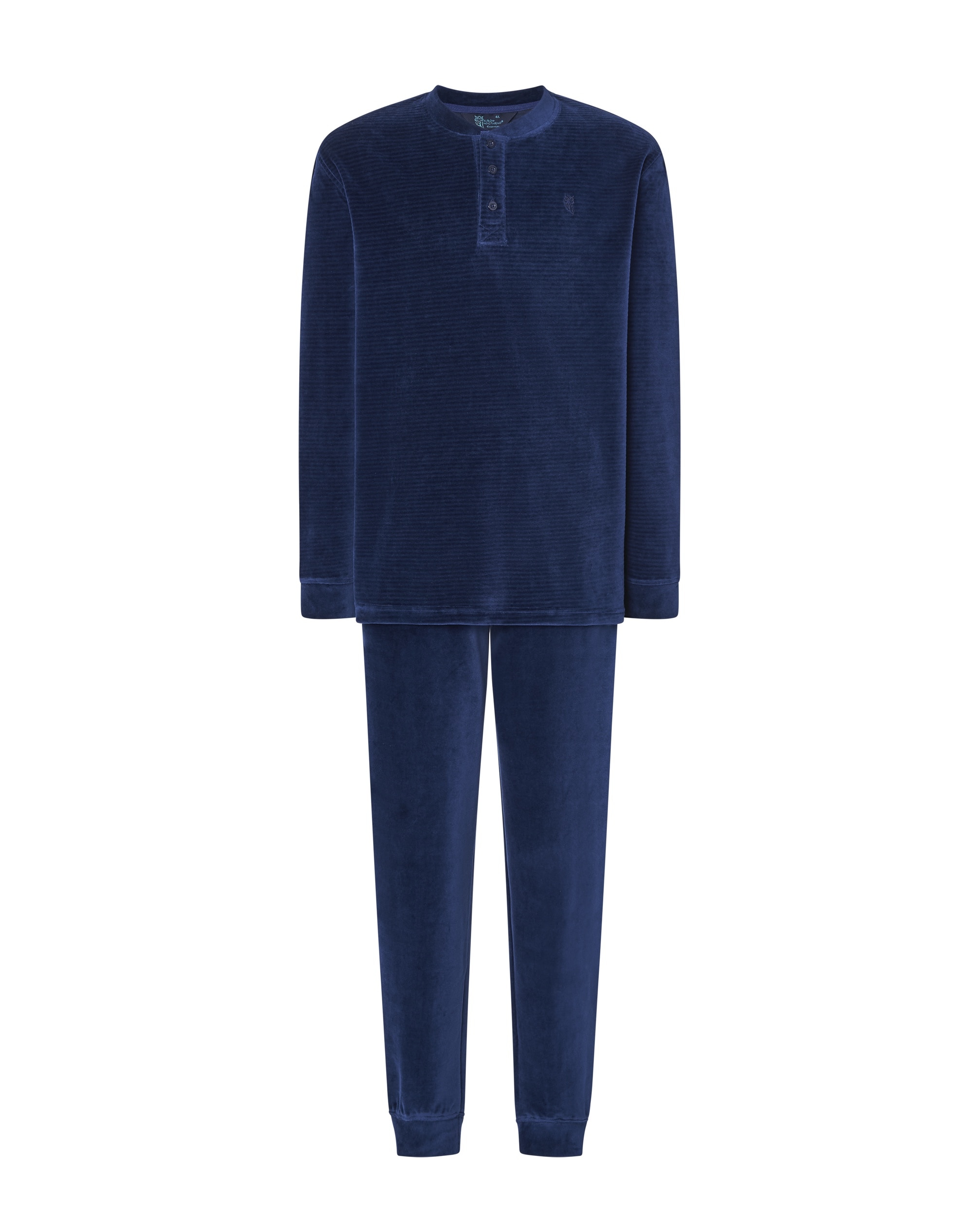 Pijama largo de hombre de terciopelo color azul - El Búho Nocturno - Azul marino Azul marino-4